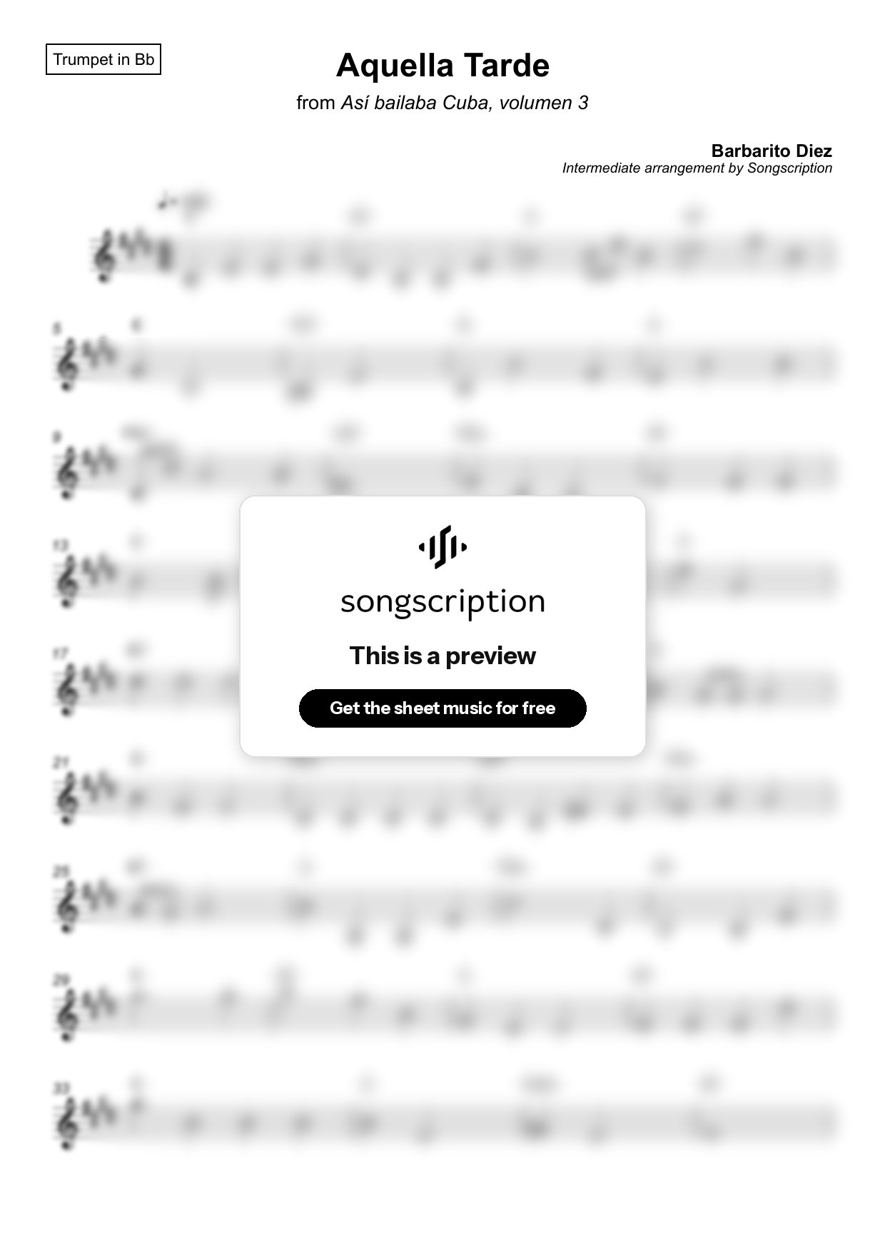 Intermediate Trumpet Sheet Music for "Aquella Tarde" by Barbarito Diez
