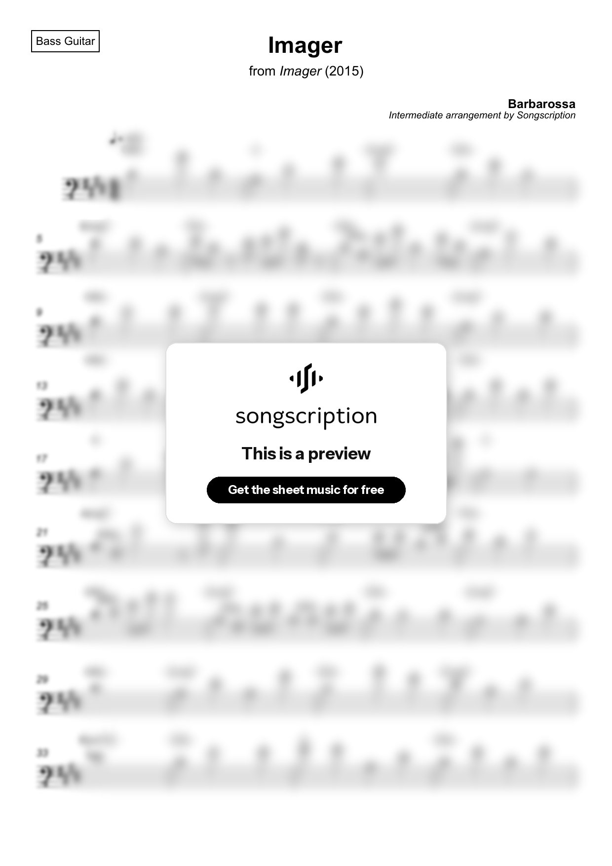 Intermediate Bass Guitar Sheet Music for "Imager" by Barbarossa