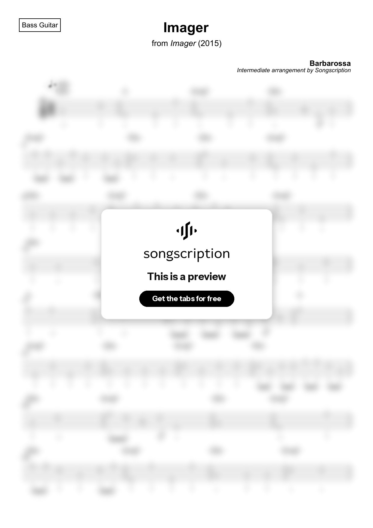 Intermediate Bass Guitar Tabs for "Imager" by Barbarossa