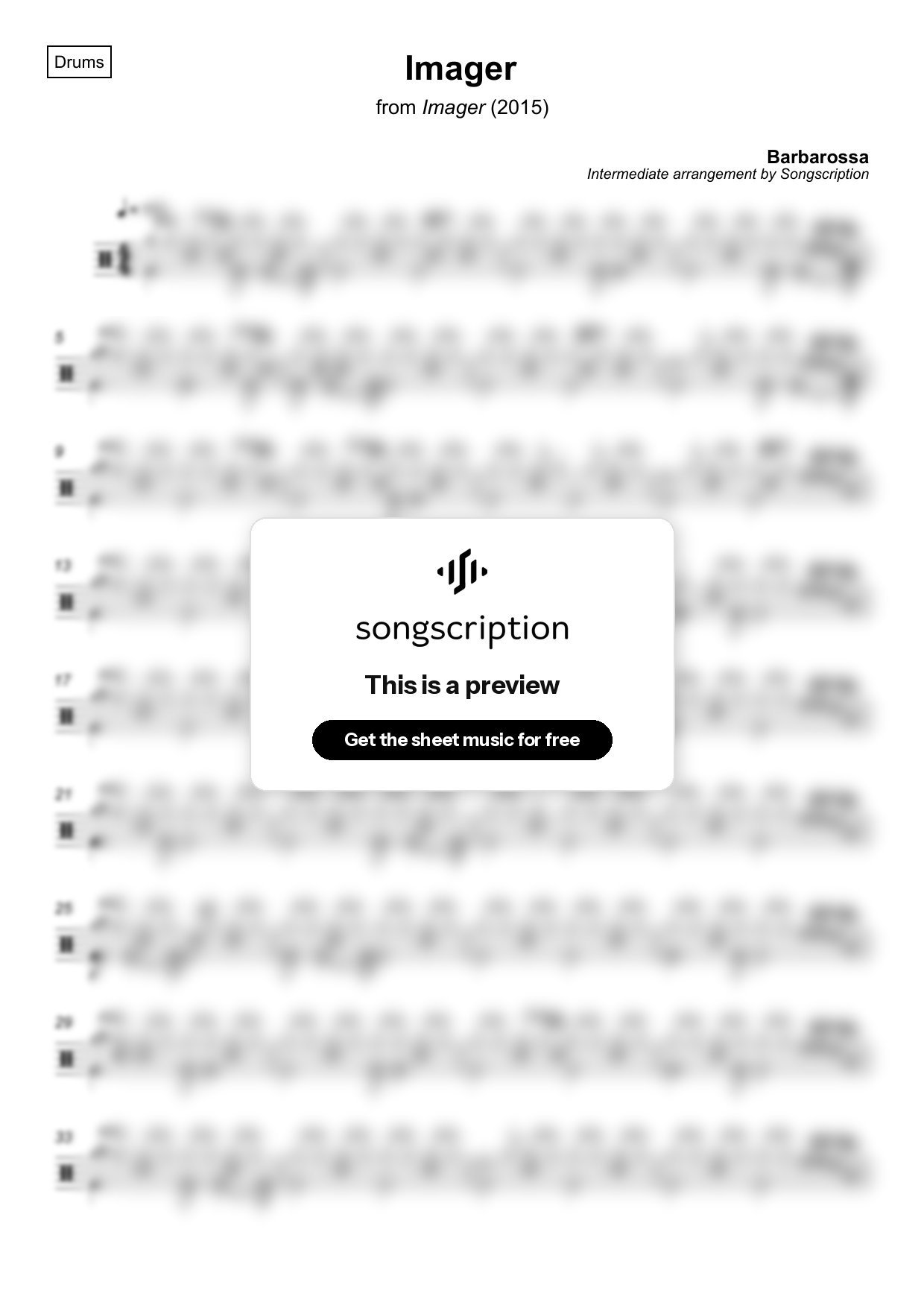 Intermediate Drums Sheet Music for "Imager" by Barbarossa