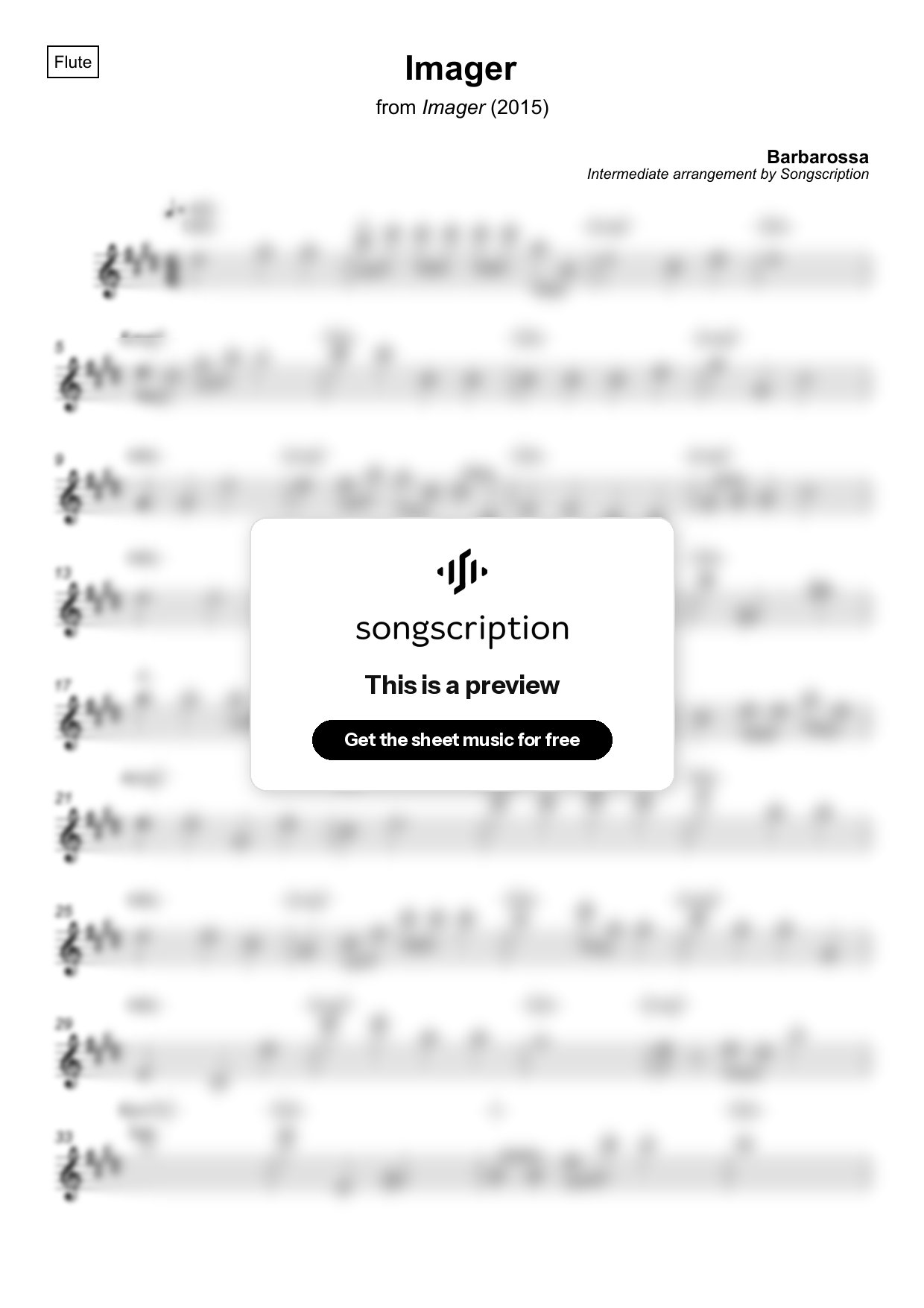 Intermediate Flute Sheet Music for "Imager" by Barbarossa