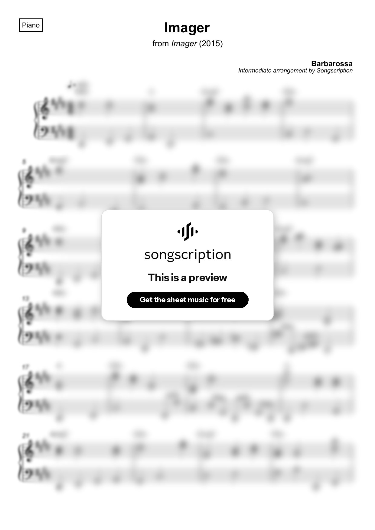 Intermediate Piano Sheet Music for "Imager" by Barbarossa