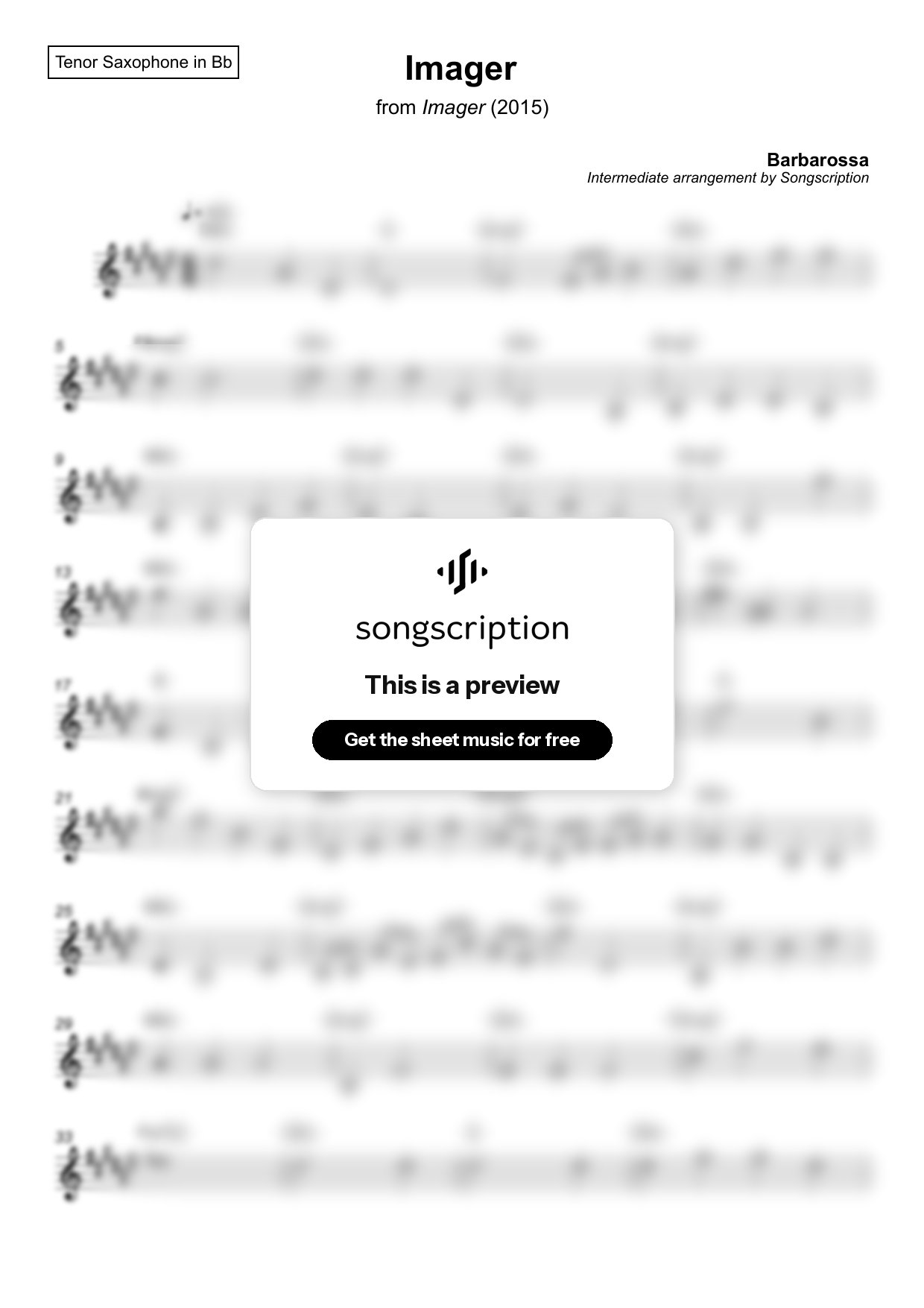 Intermediate Tenor Sax Sheet Music for "Imager" by Barbarossa