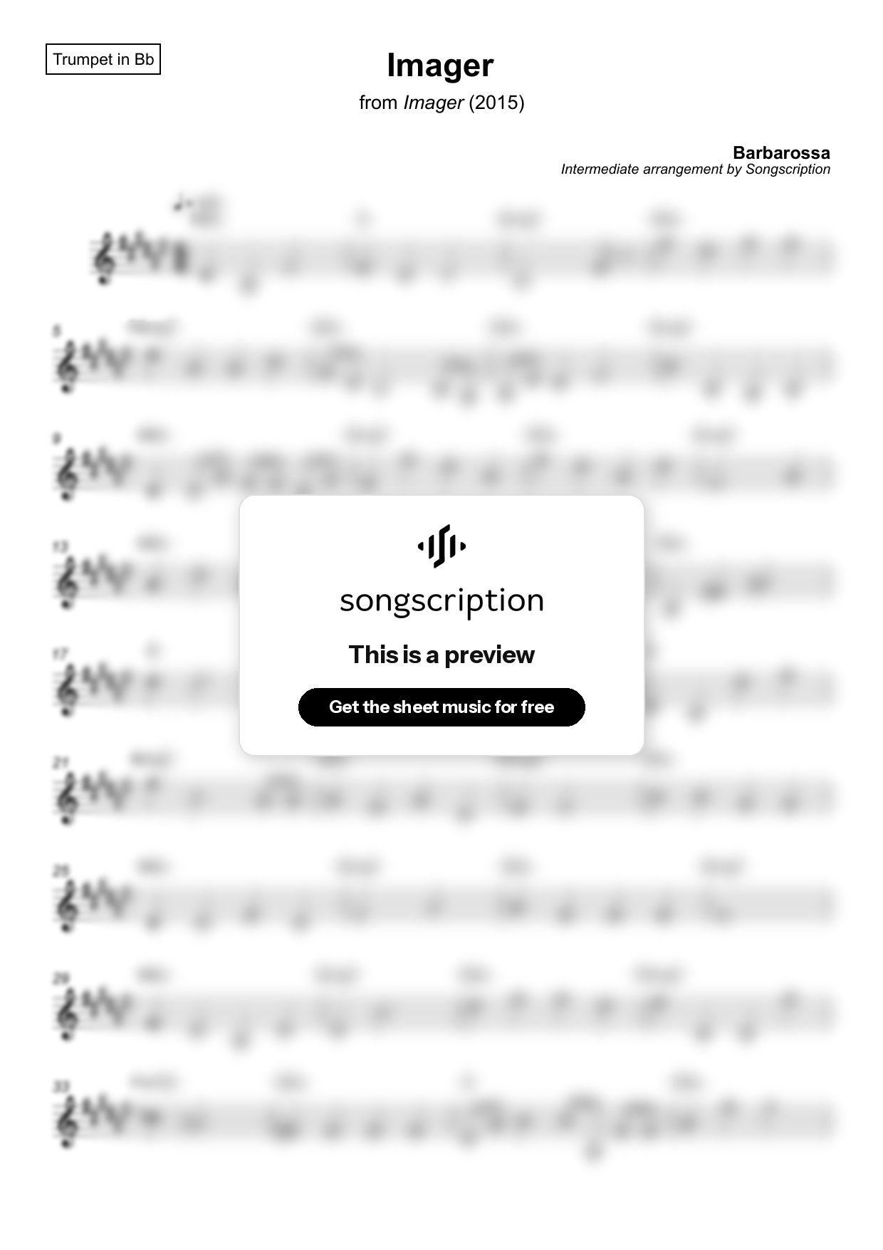 Intermediate Trumpet Sheet Music for "Imager" by Barbarossa