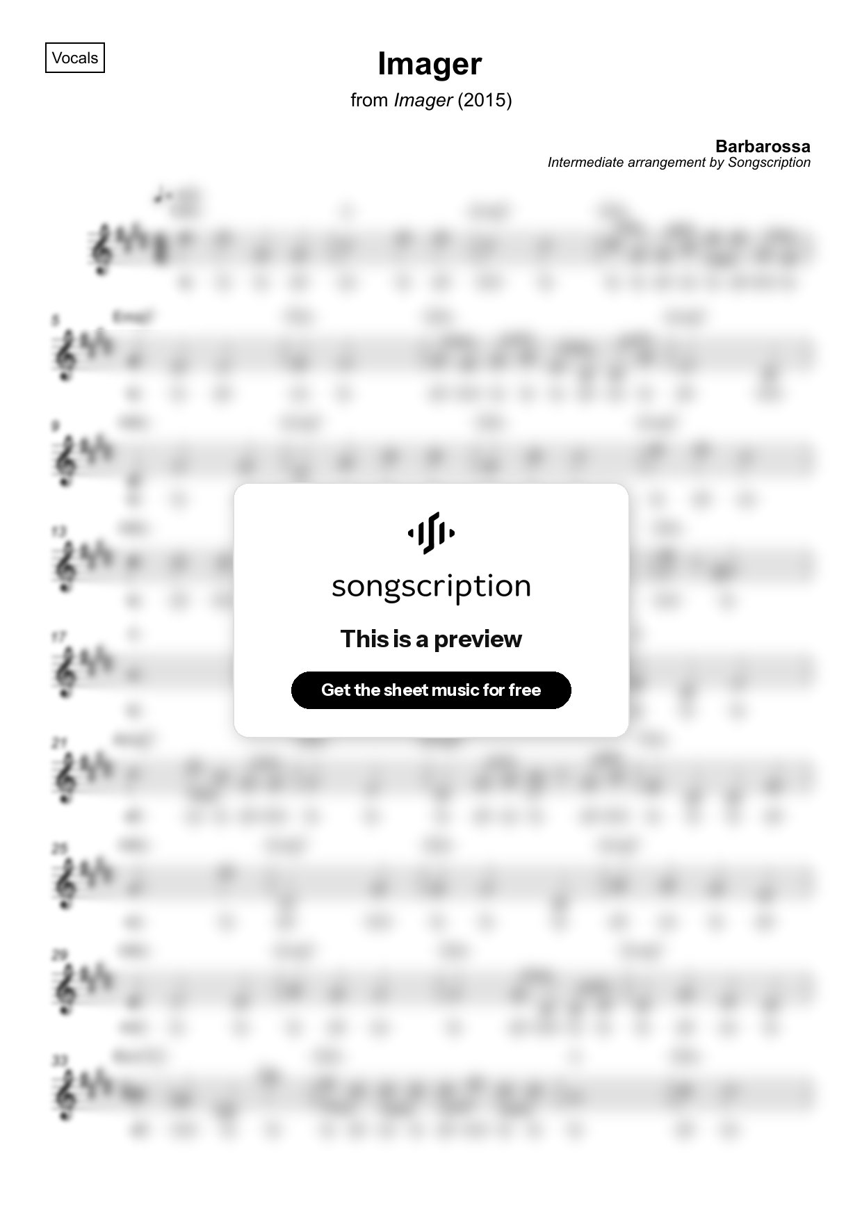Intermediate Vocals Sheet Music for "Imager" by Barbarossa