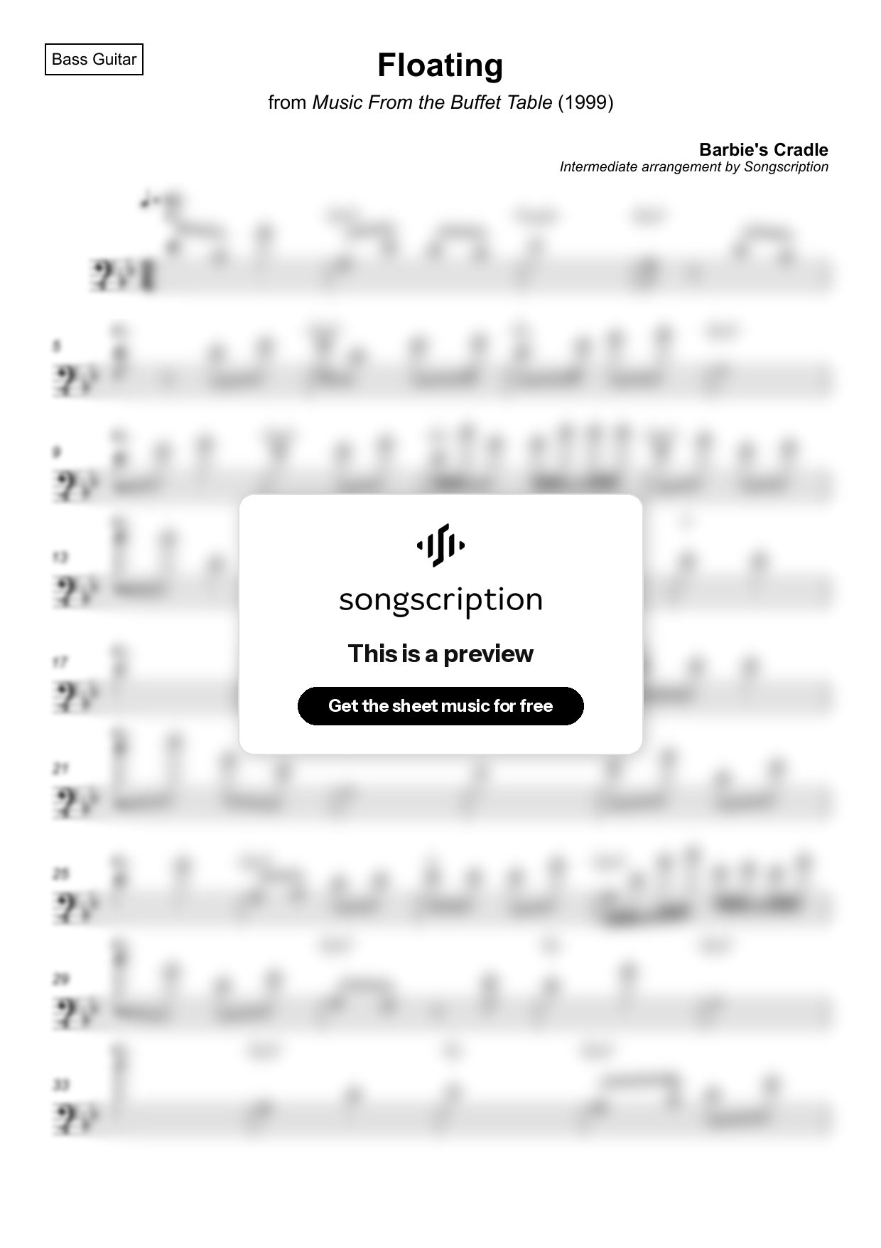 Intermediate Bass Guitar Sheet Music for "Floating" by Barbie's Cradle