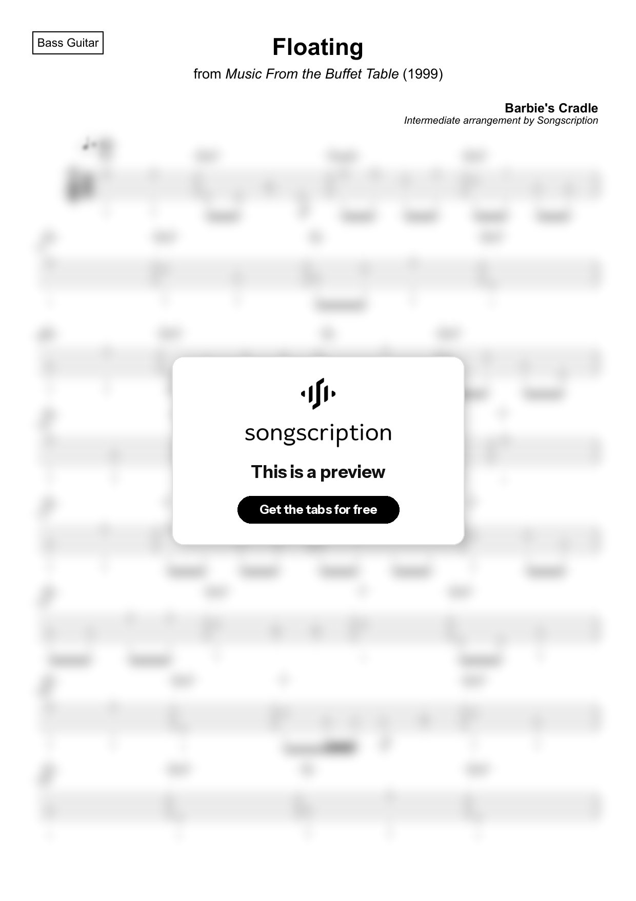 Intermediate Bass Guitar Tabs for "Floating" by Barbie's Cradle