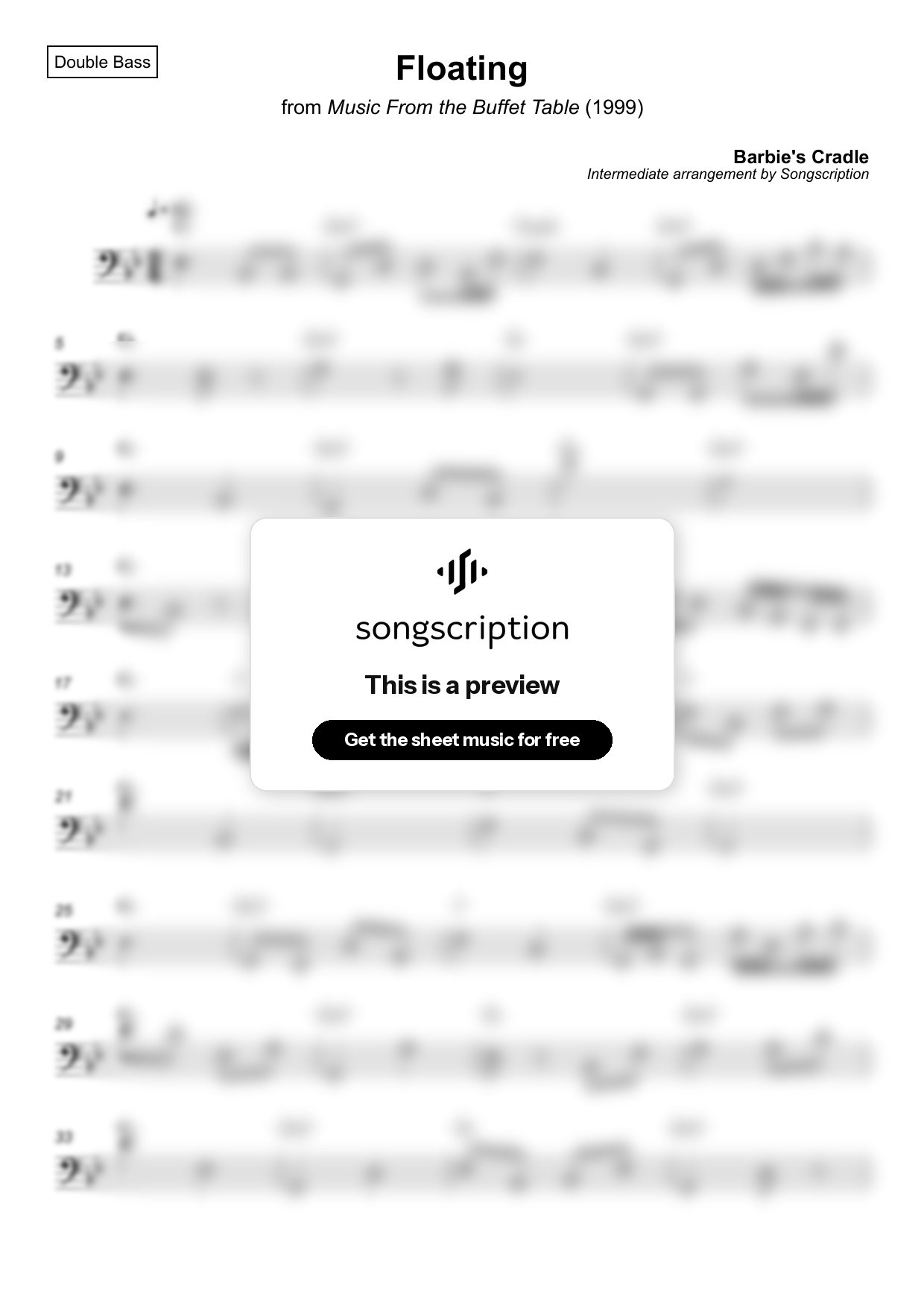Intermediate Double Bass Sheet Music for "Floating" by Barbie's Cradle