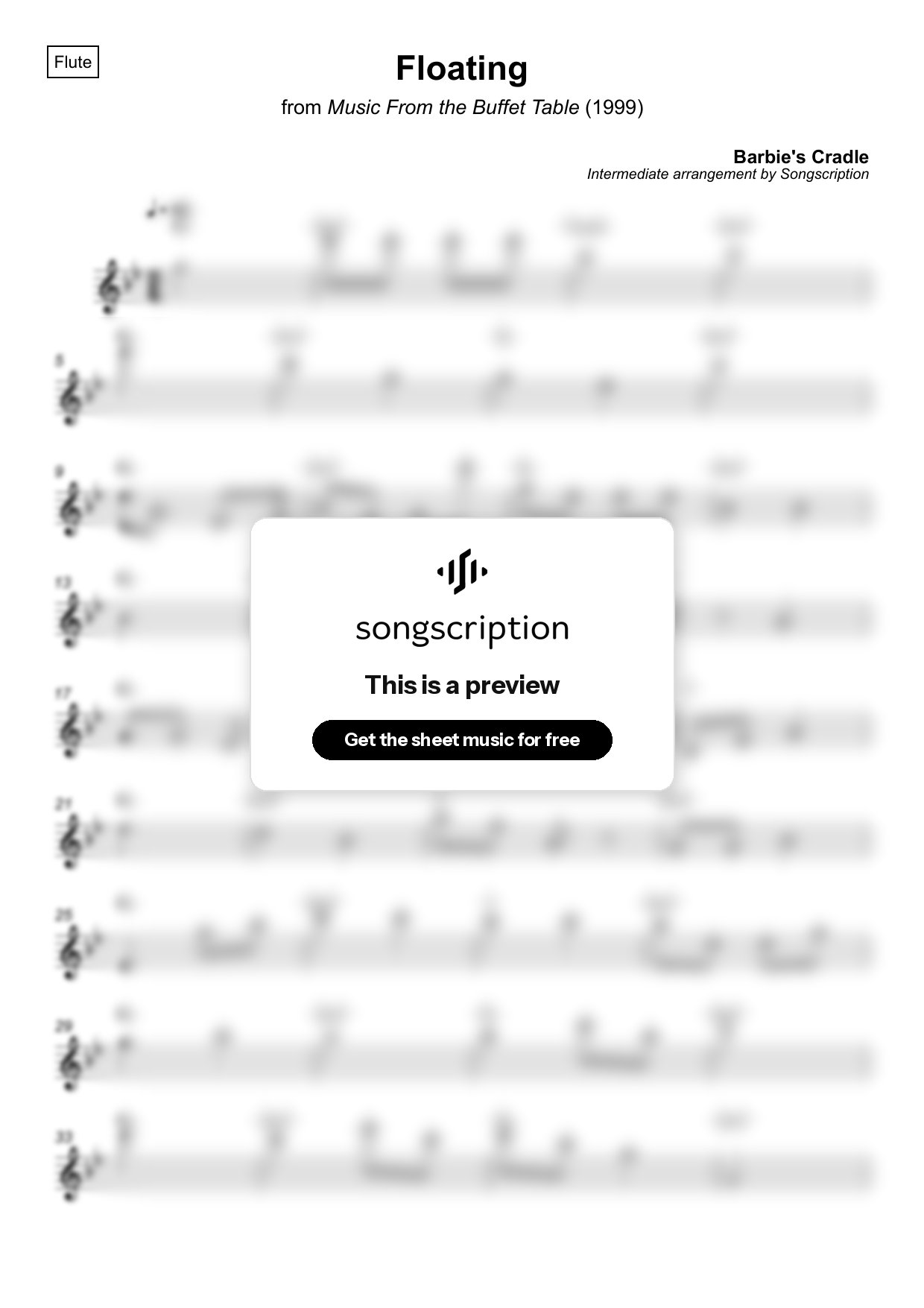 Intermediate Flute Sheet Music for "Floating" by Barbie's Cradle