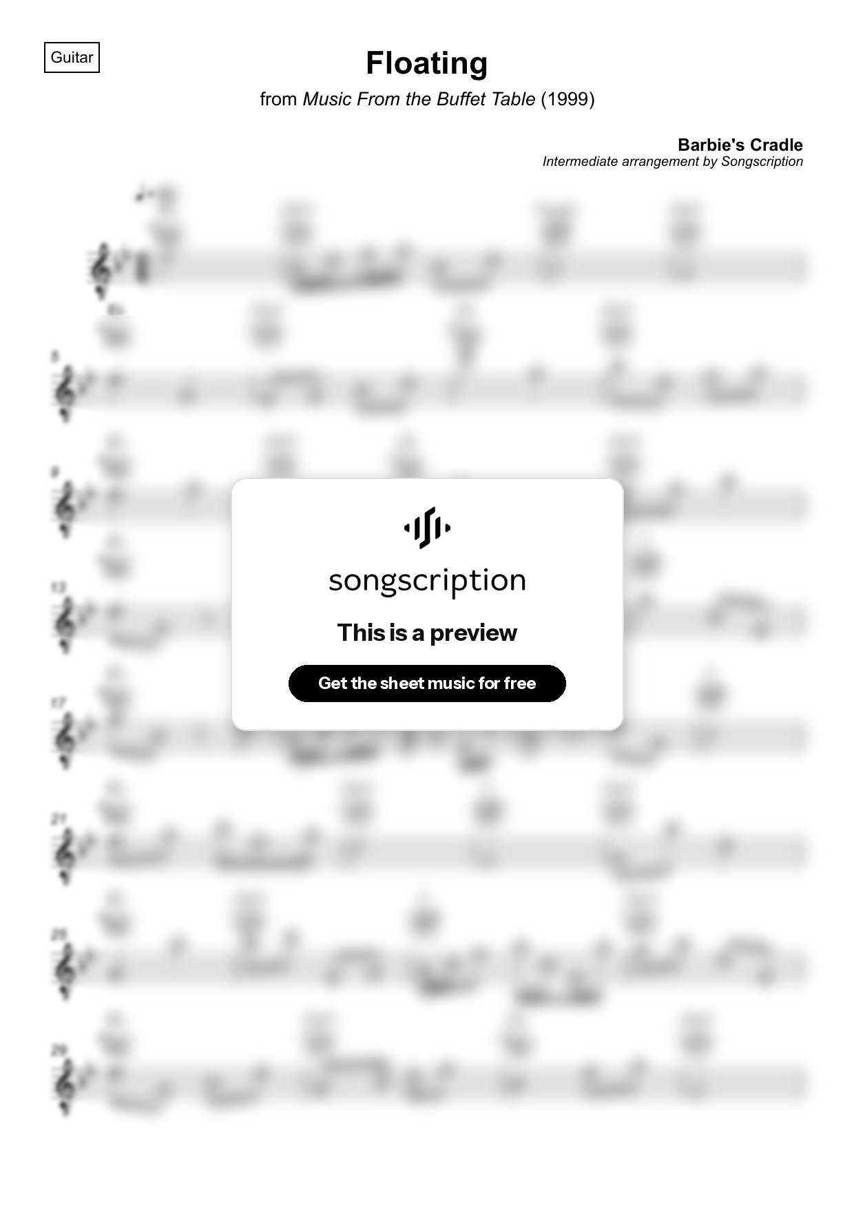 Intermediate Acoustic Guitar Sheet Music for "Floating" by Barbie's Cradle