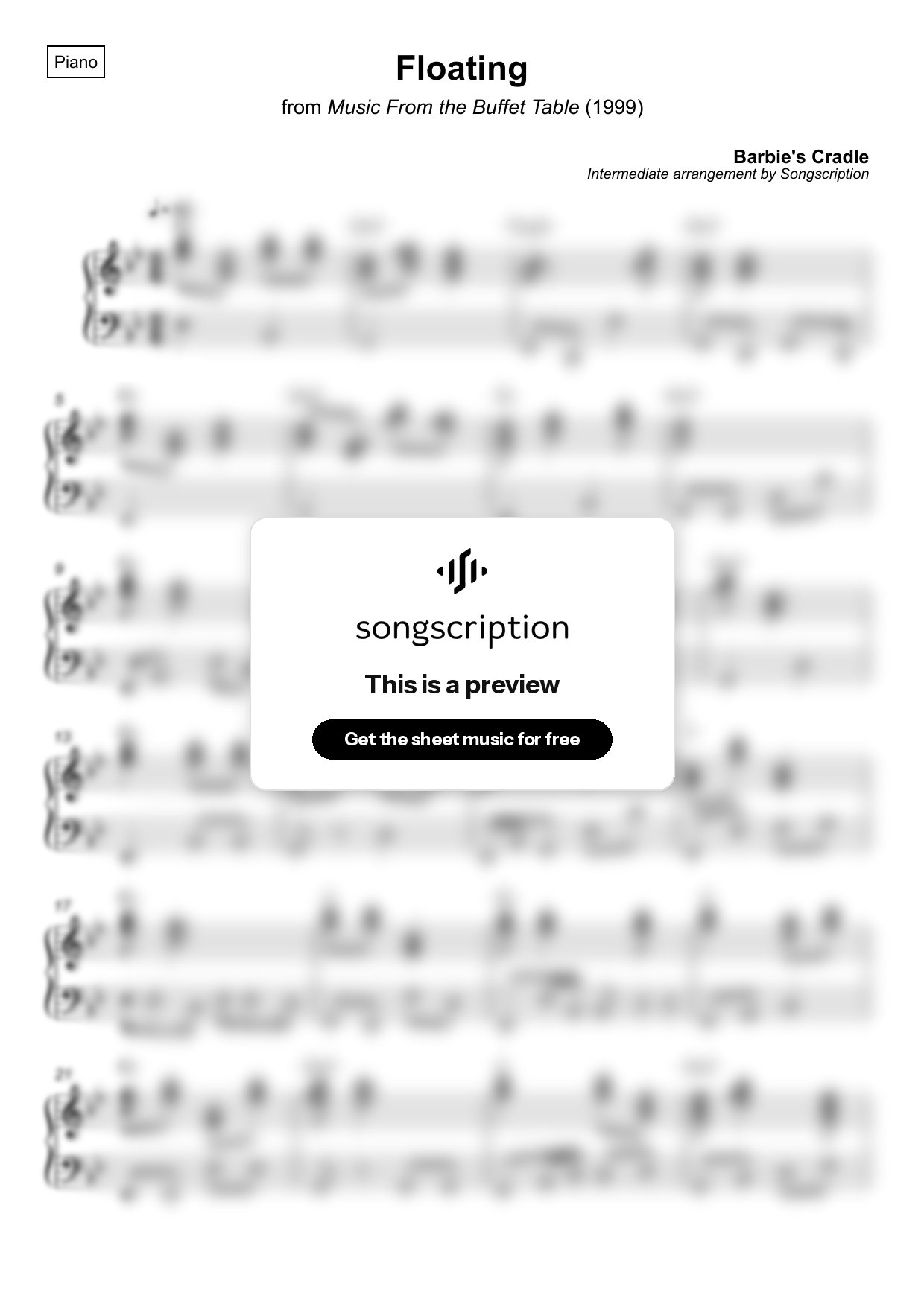 Intermediate Piano Sheet Music for "Floating" by Barbie's Cradle