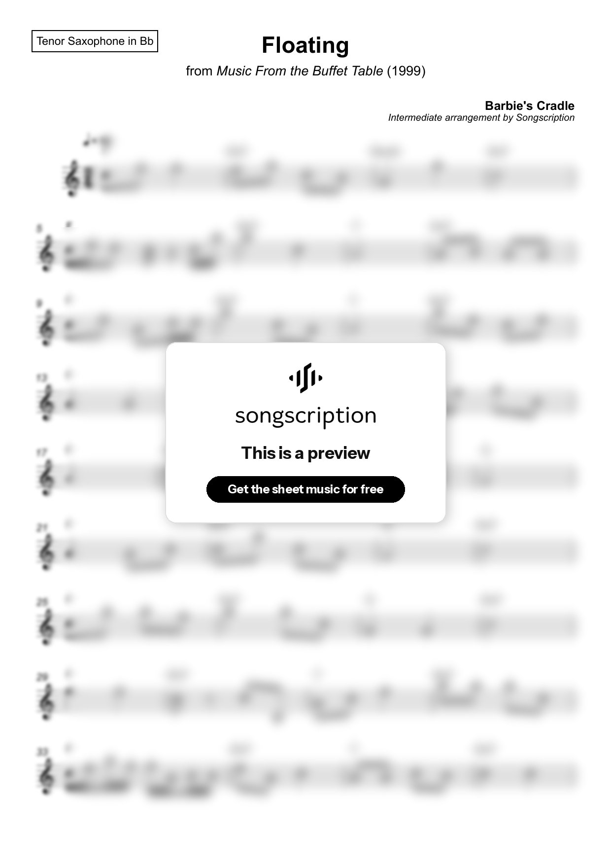 Intermediate Tenor Sax Sheet Music for "Floating" by Barbie's Cradle