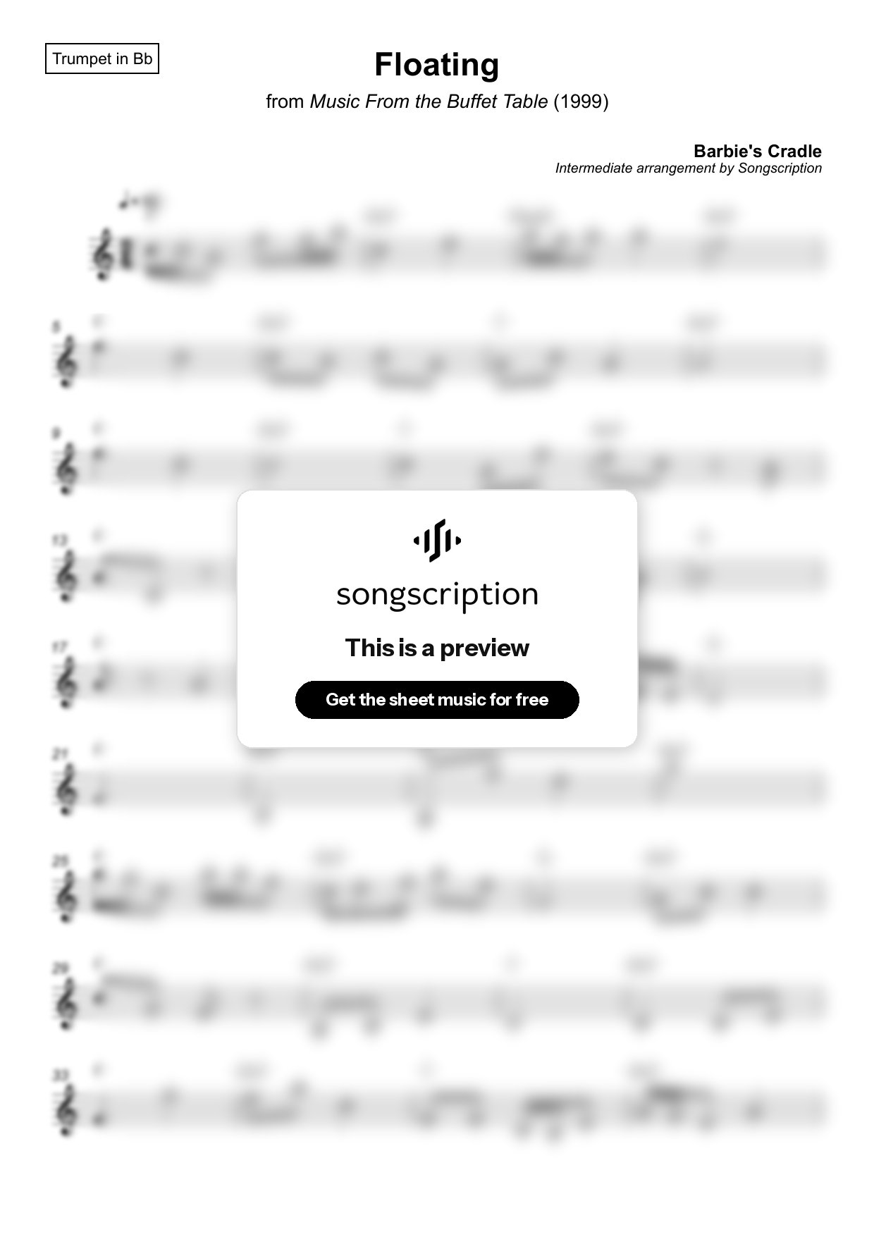 Intermediate Trumpet Sheet Music for "Floating" by Barbie's Cradle