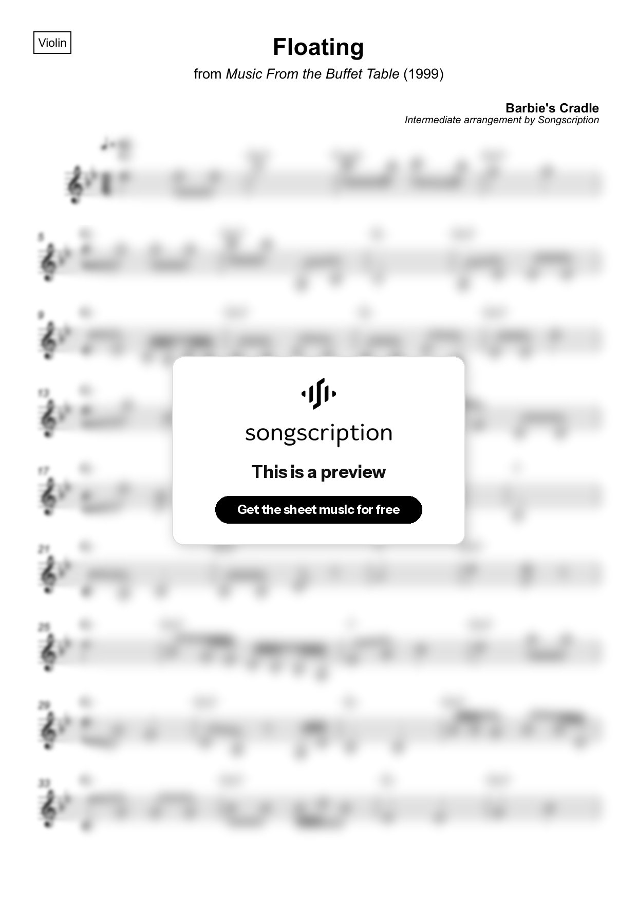 Intermediate Violin Sheet Music for "Floating" by Barbie's Cradle