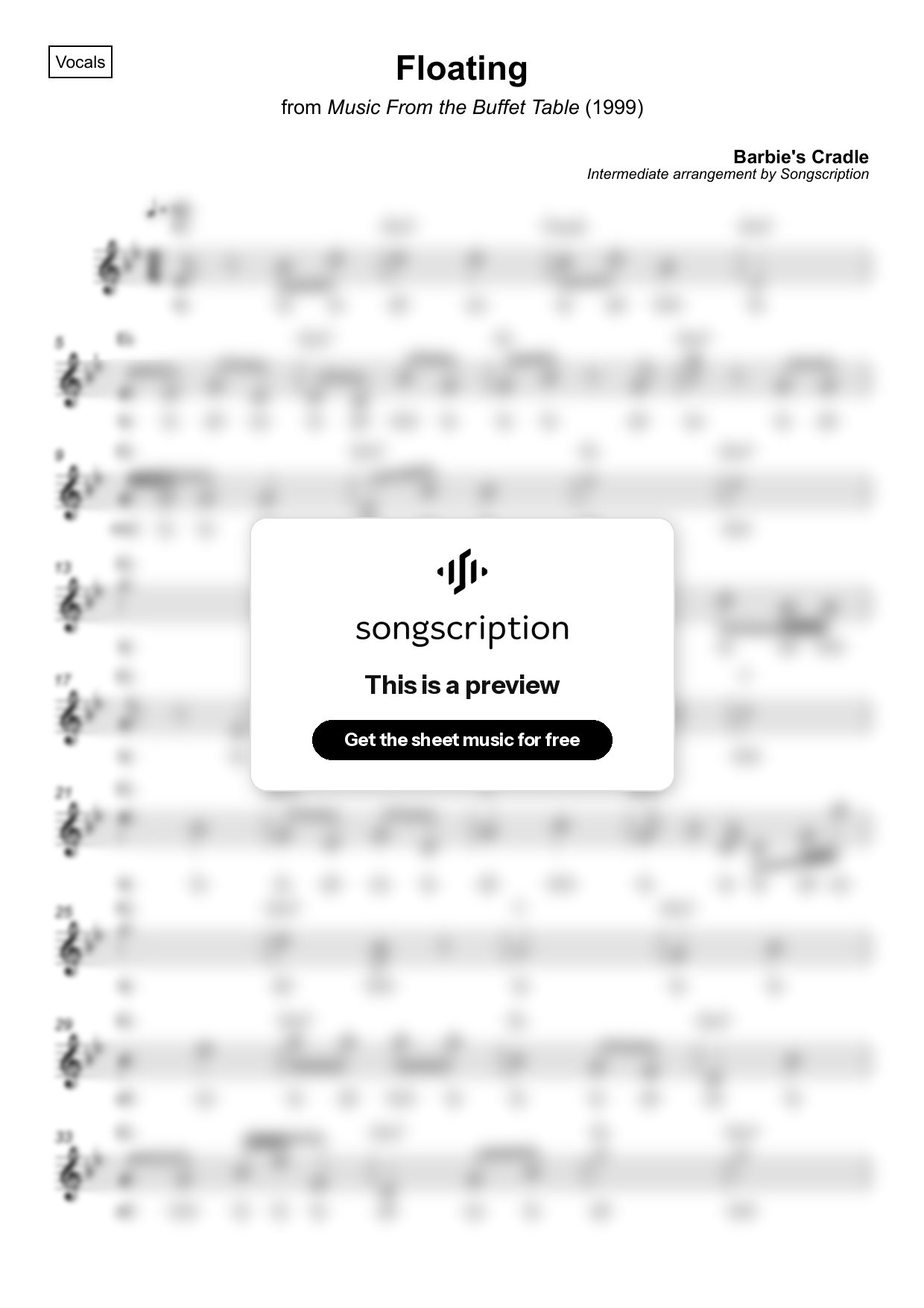 Intermediate Vocals Sheet Music for "Floating" by Barbie's Cradle