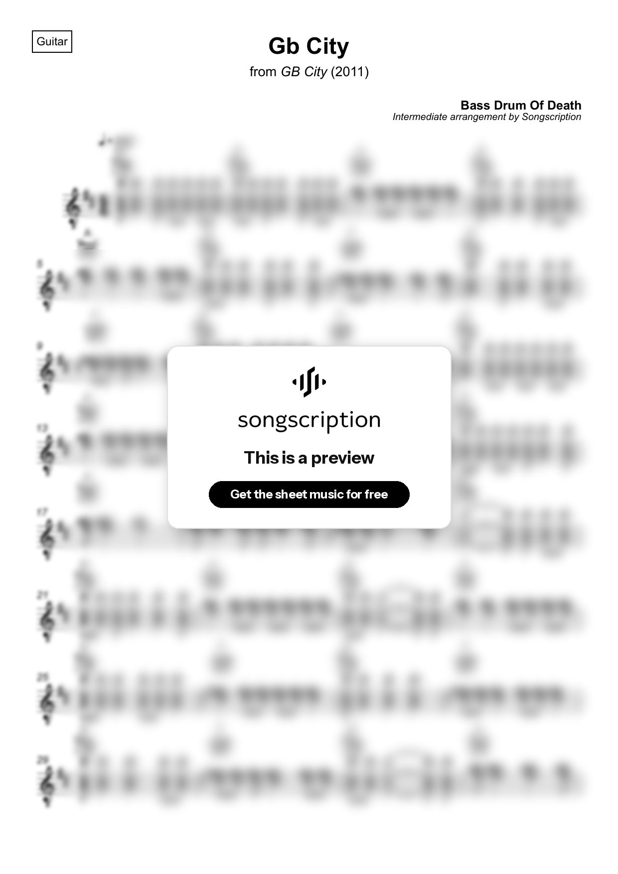 Intermediate Acoustic Guitar Sheet Music for "Gb City" by Bass Drum Of Death