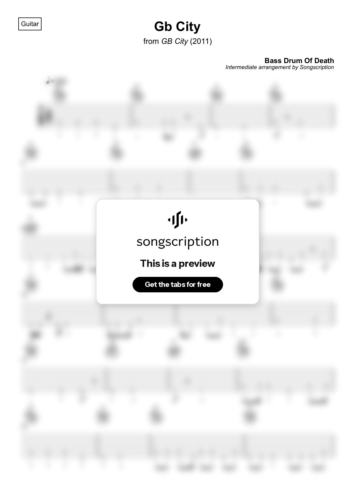 Intermediate Acoustic Guitar Tabs for "Gb City" by Bass Drum Of Death