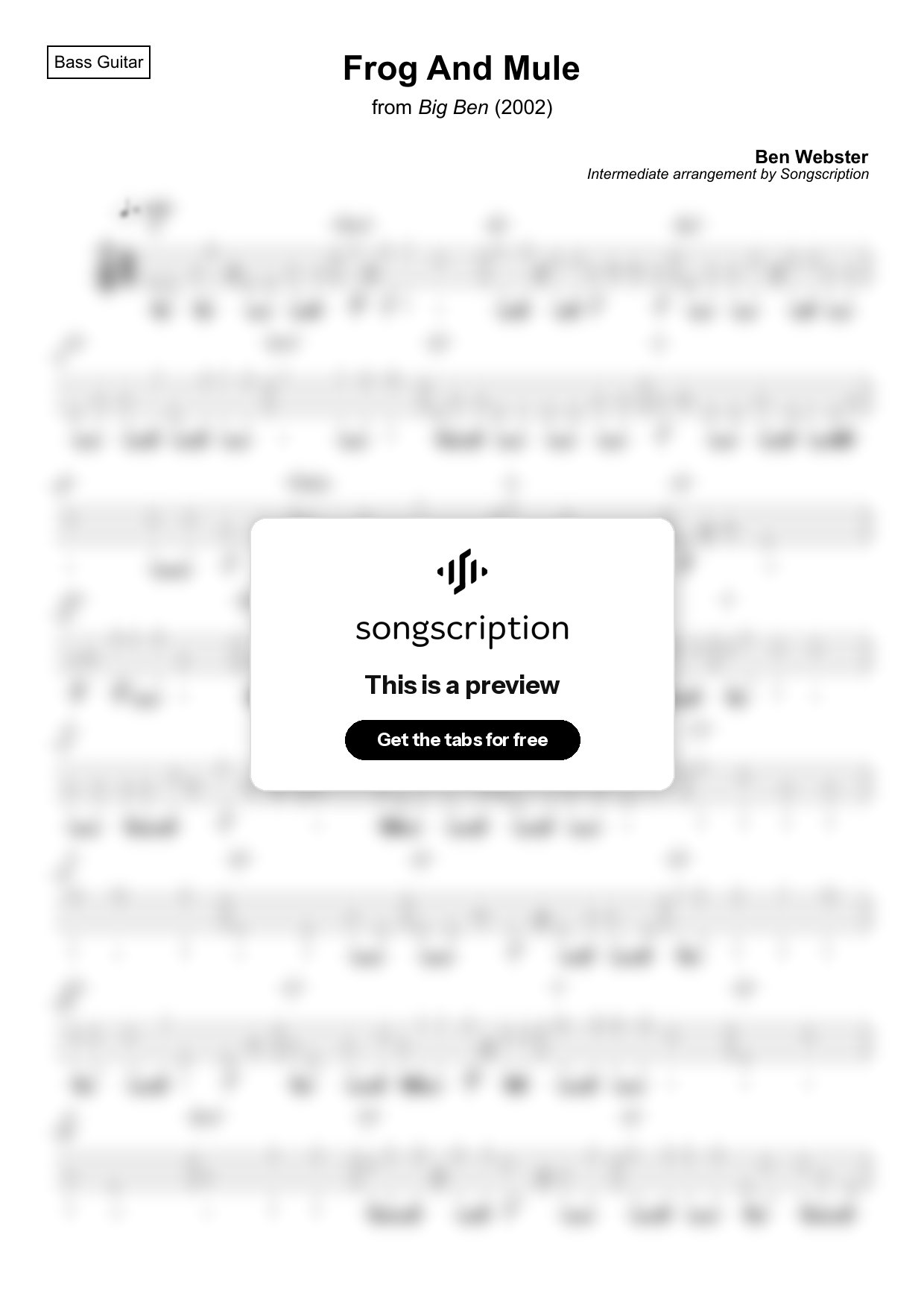 Intermediate Bass Guitar Tabs for "Frog And Mule" by Ben Webster