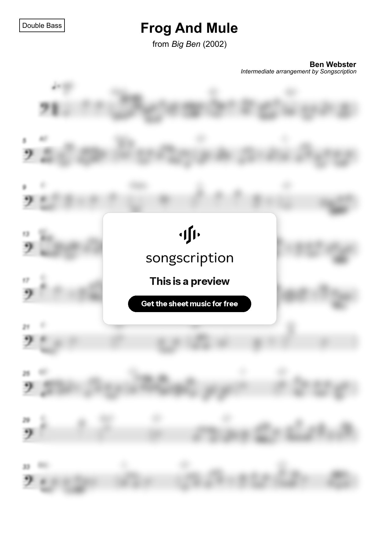 Intermediate Double Bass Sheet Music for "Frog And Mule" by Ben Webster