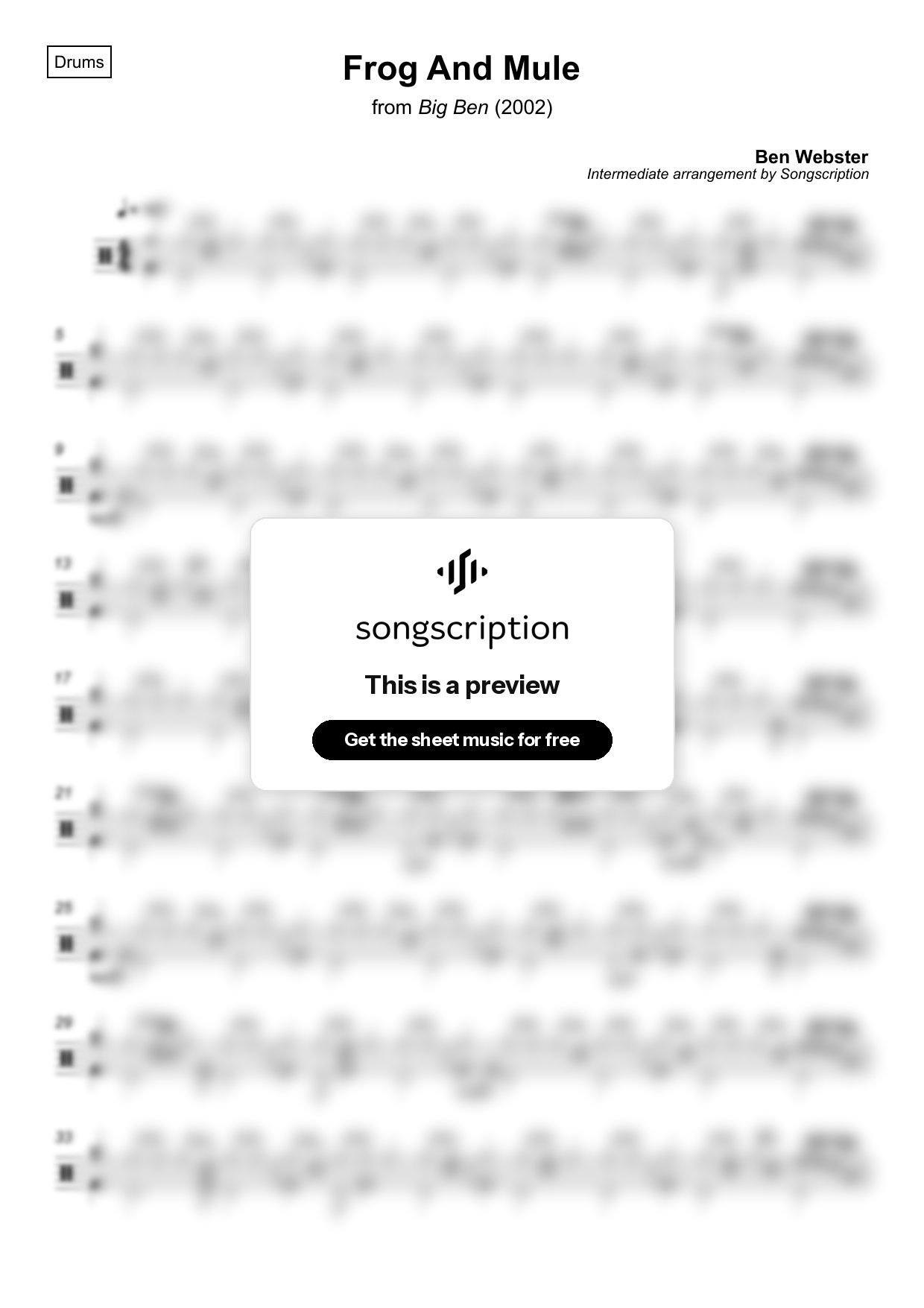 Intermediate Drums Sheet Music for "Frog And Mule" by Ben Webster