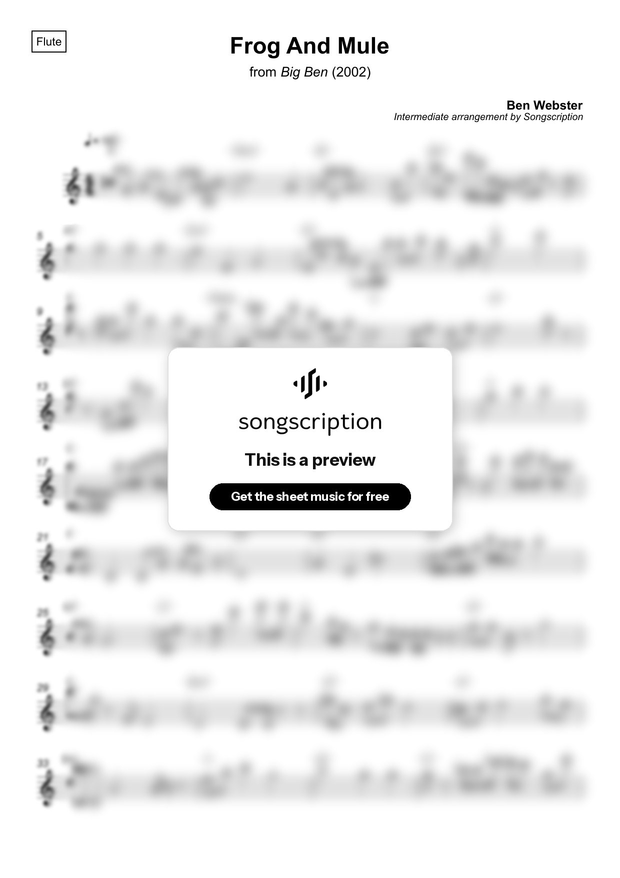 Intermediate Flute Sheet Music for "Frog And Mule" by Ben Webster
