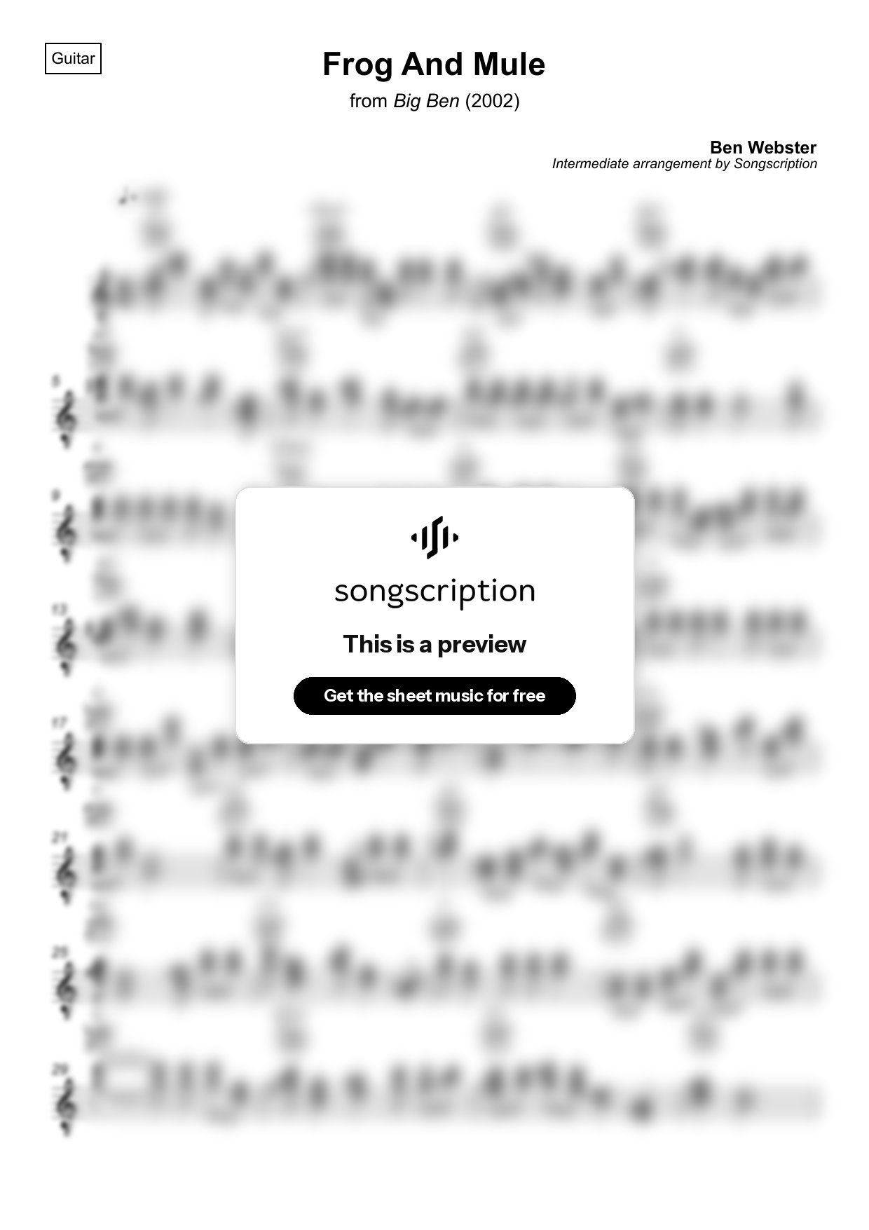 Intermediate Acoustic Guitar Sheet Music for "Frog And Mule" by Ben Webster