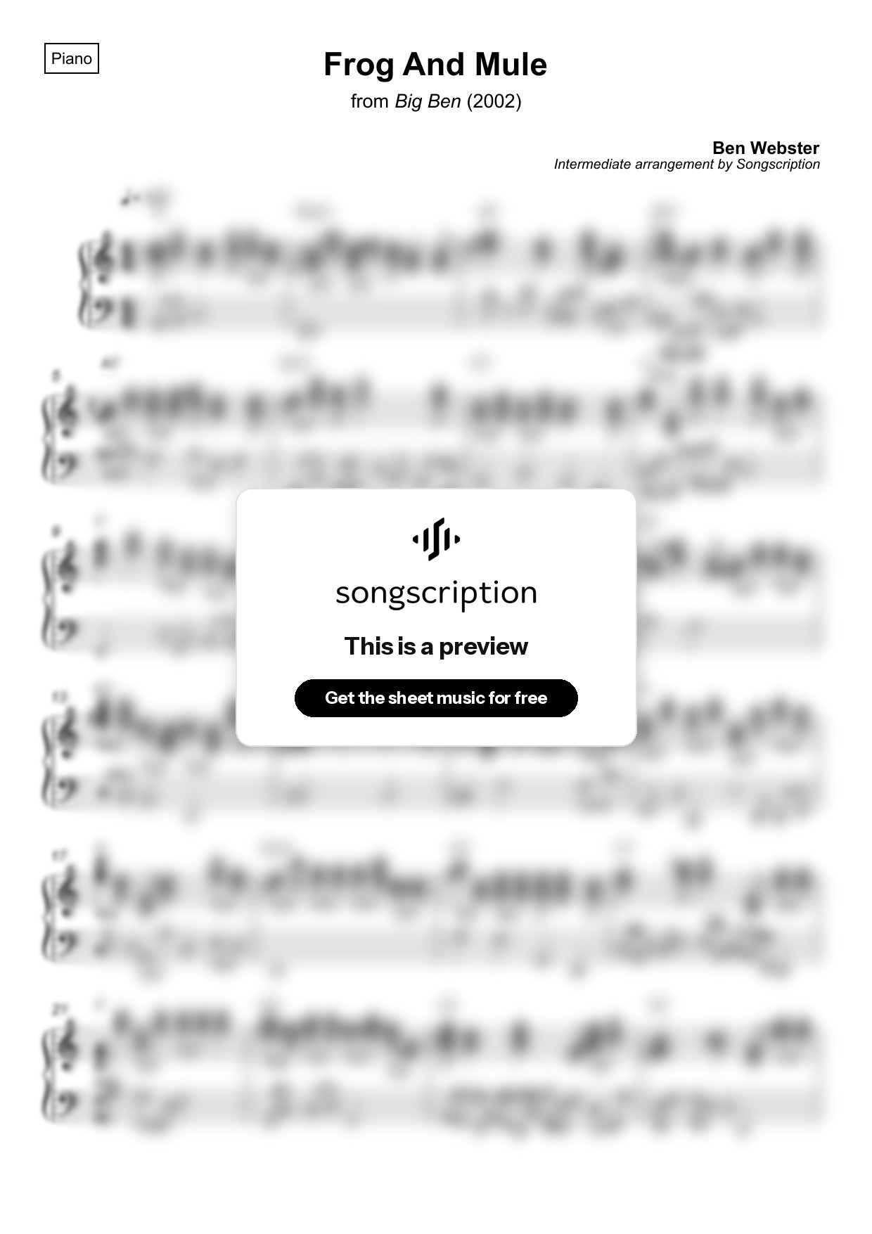 Intermediate Piano Sheet Music for "Frog And Mule" by Ben Webster