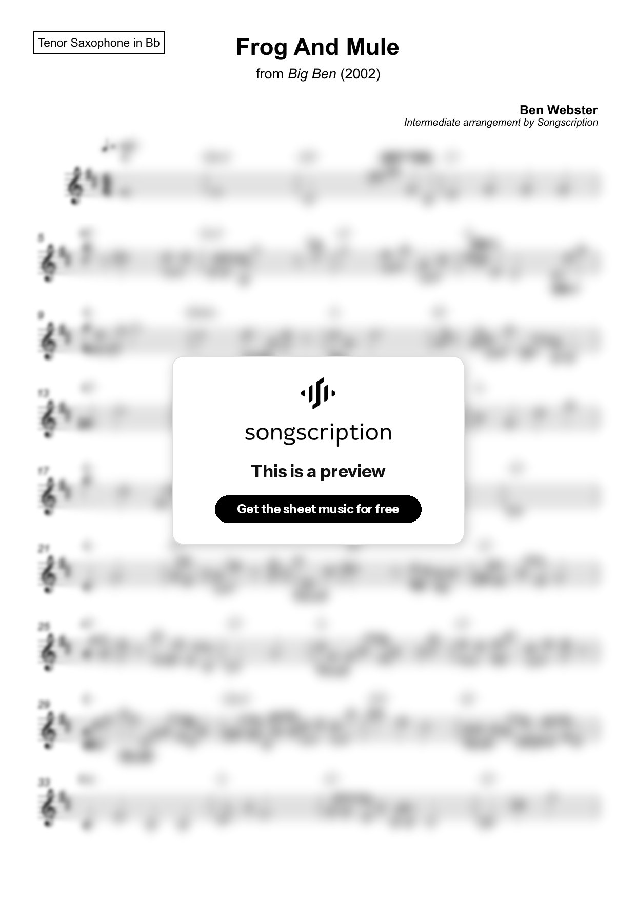 Intermediate Tenor Sax Sheet Music for "Frog And Mule" by Ben Webster