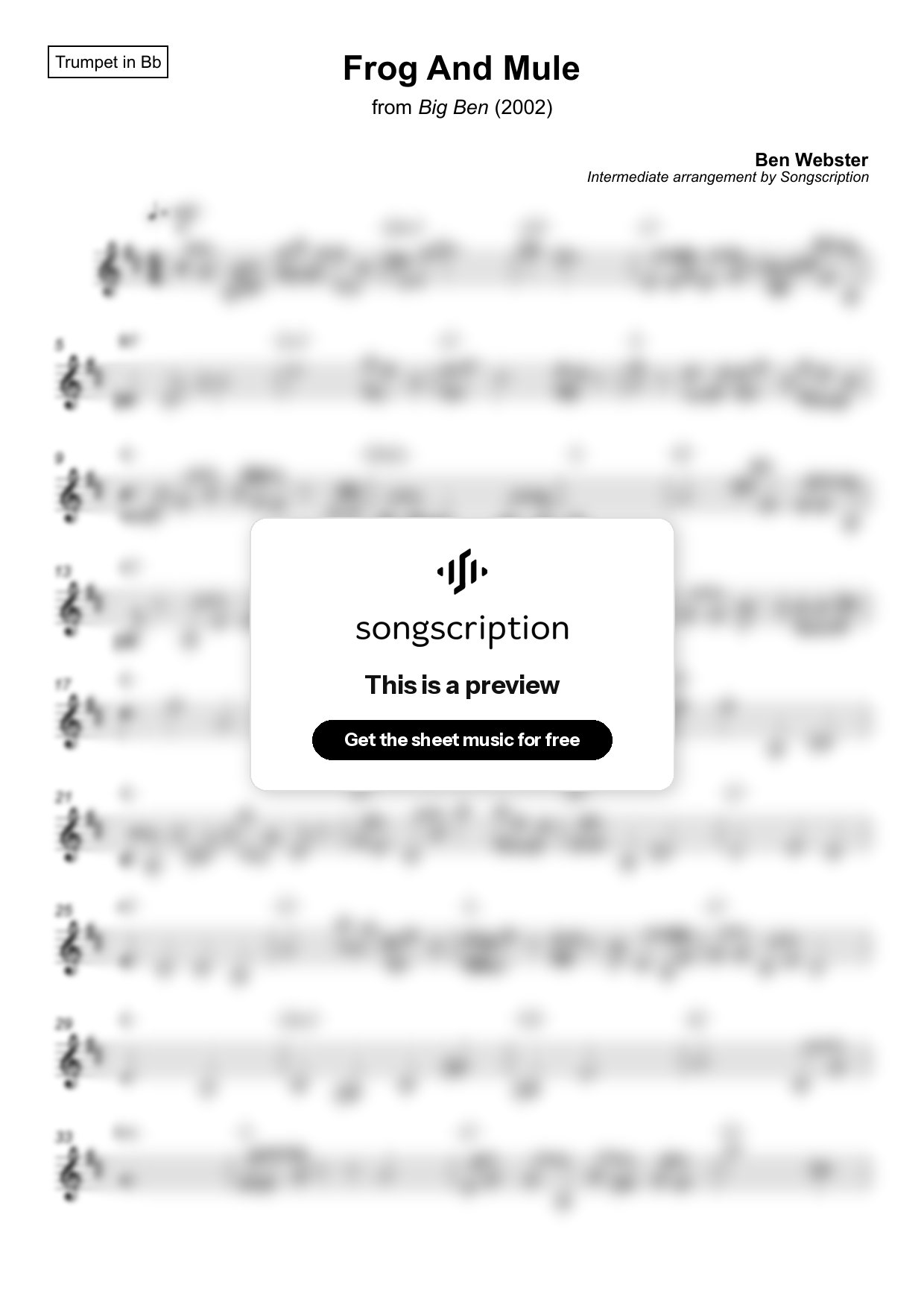 Intermediate Trumpet Sheet Music for "Frog And Mule" by Ben Webster