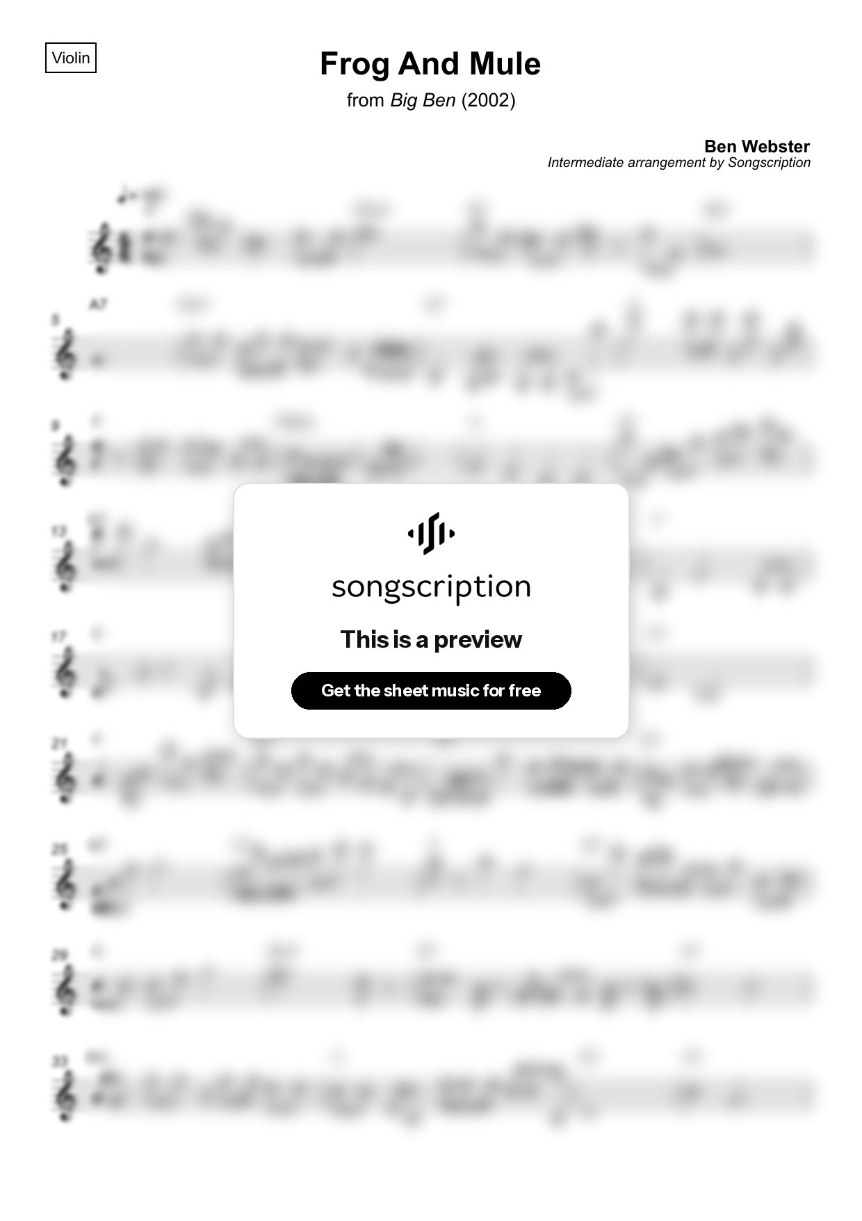 Intermediate Violin Sheet Music for "Frog And Mule" by Ben Webster