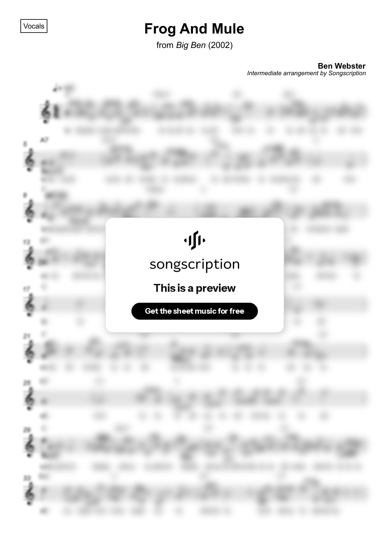 Intermediate Vocals Sheet Music for "Frog And Mule" by Ben Webster