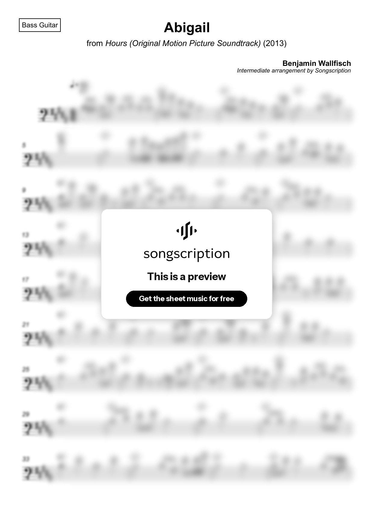 Intermediate Bass Guitar Sheet Music for "Abigail" by Benjamin Wallfisch