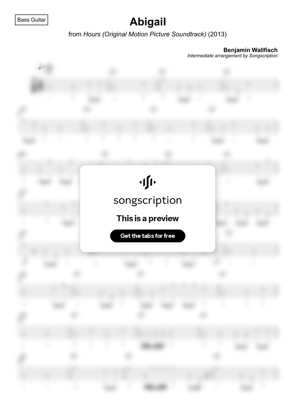 Intermediate Bass Guitar Tabs for "Abigail" by Benjamin Wallfisch