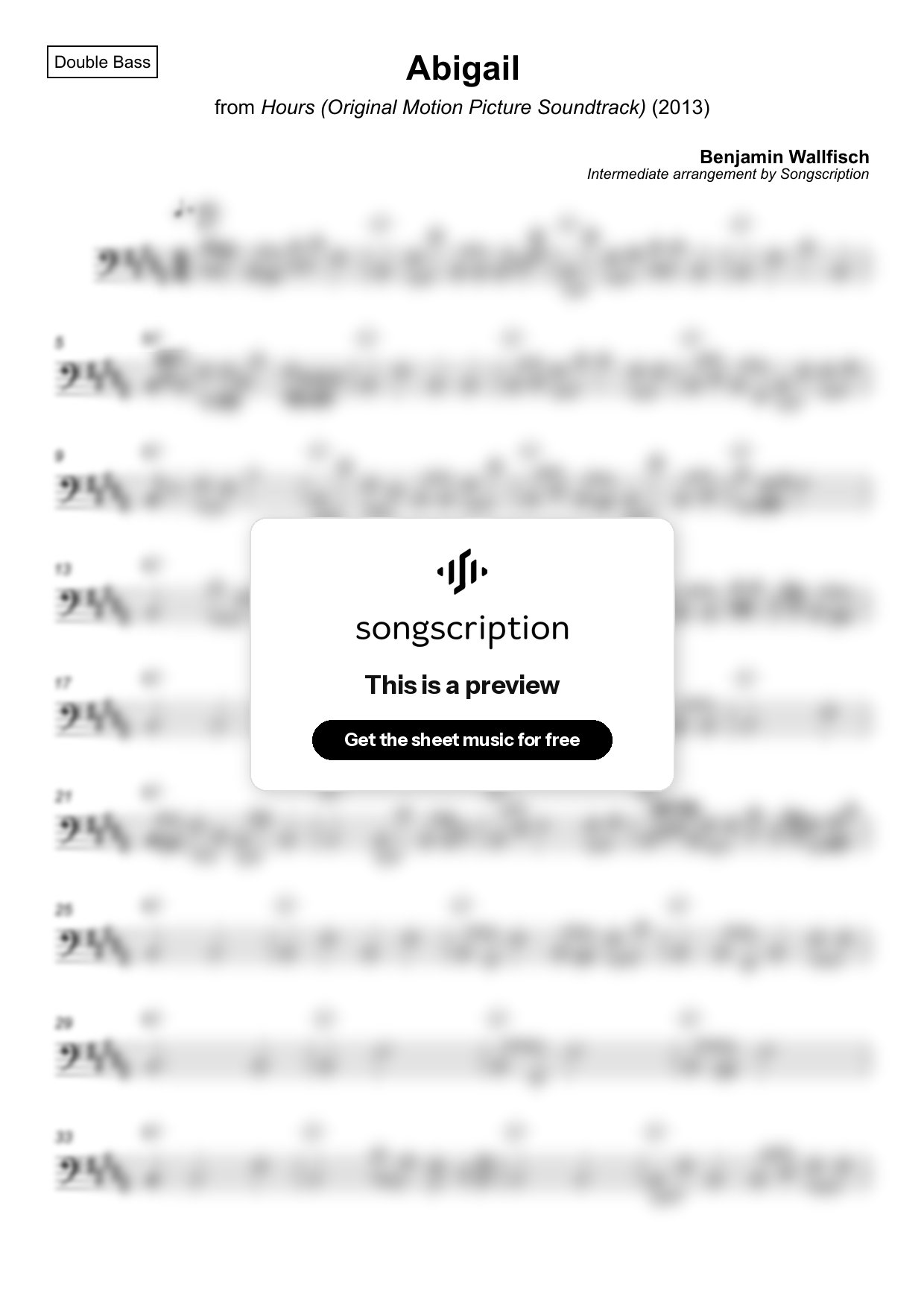 Intermediate Double Bass Sheet Music for "Abigail" by Benjamin Wallfisch