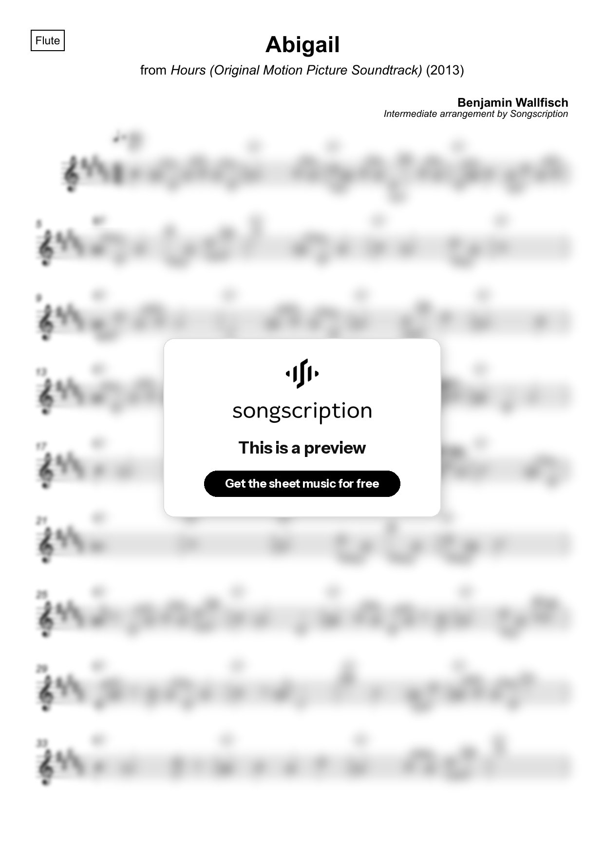 Intermediate Flute Sheet Music for "Abigail" by Benjamin Wallfisch