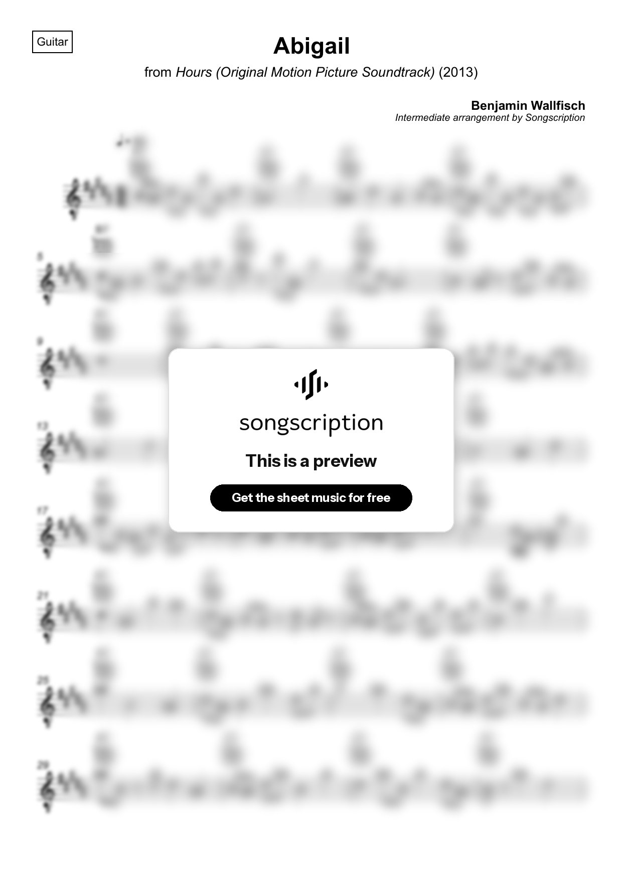 Intermediate Acoustic Guitar Sheet Music for "Abigail" by Benjamin Wallfisch