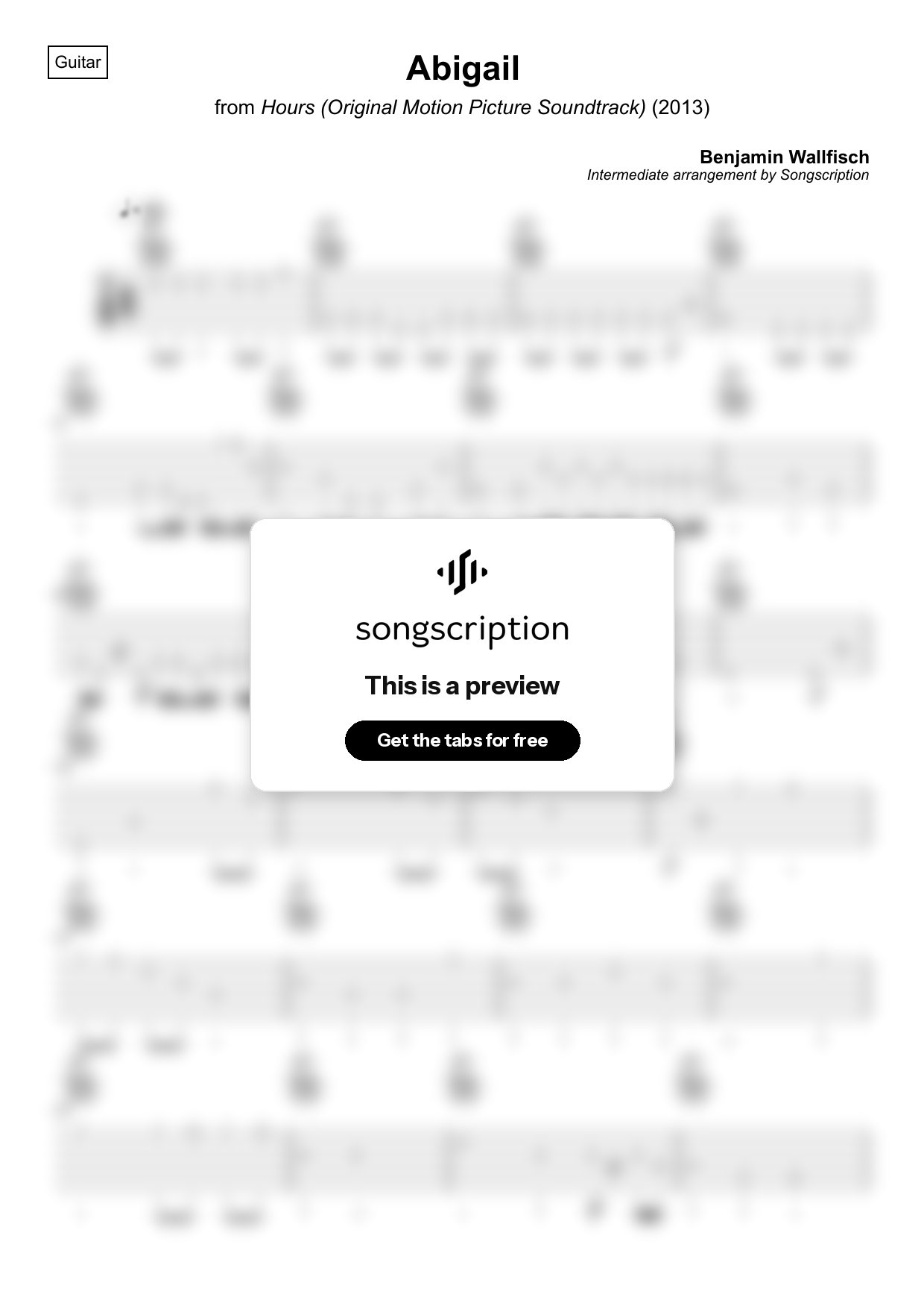 Intermediate Acoustic Guitar Tabs for "Abigail" by Benjamin Wallfisch