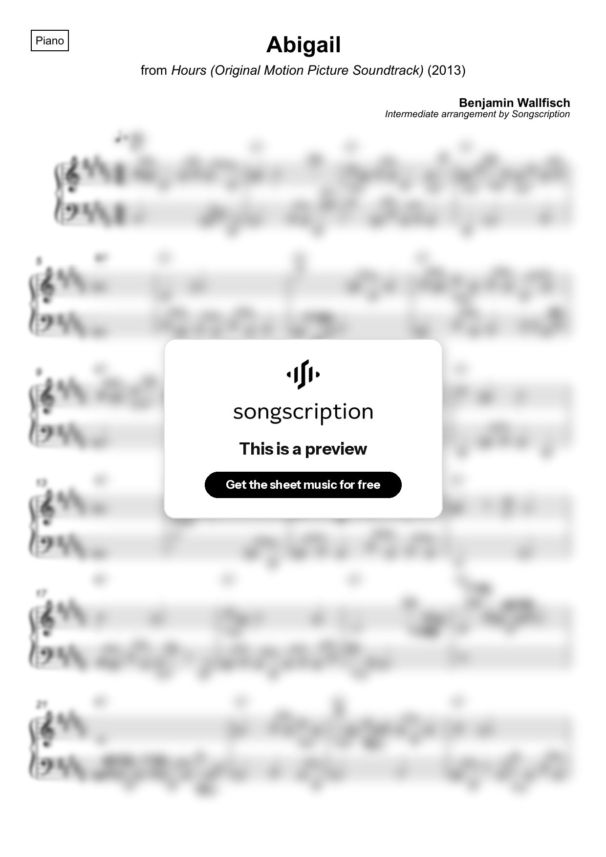 Intermediate Piano Sheet Music for "Abigail" by Benjamin Wallfisch