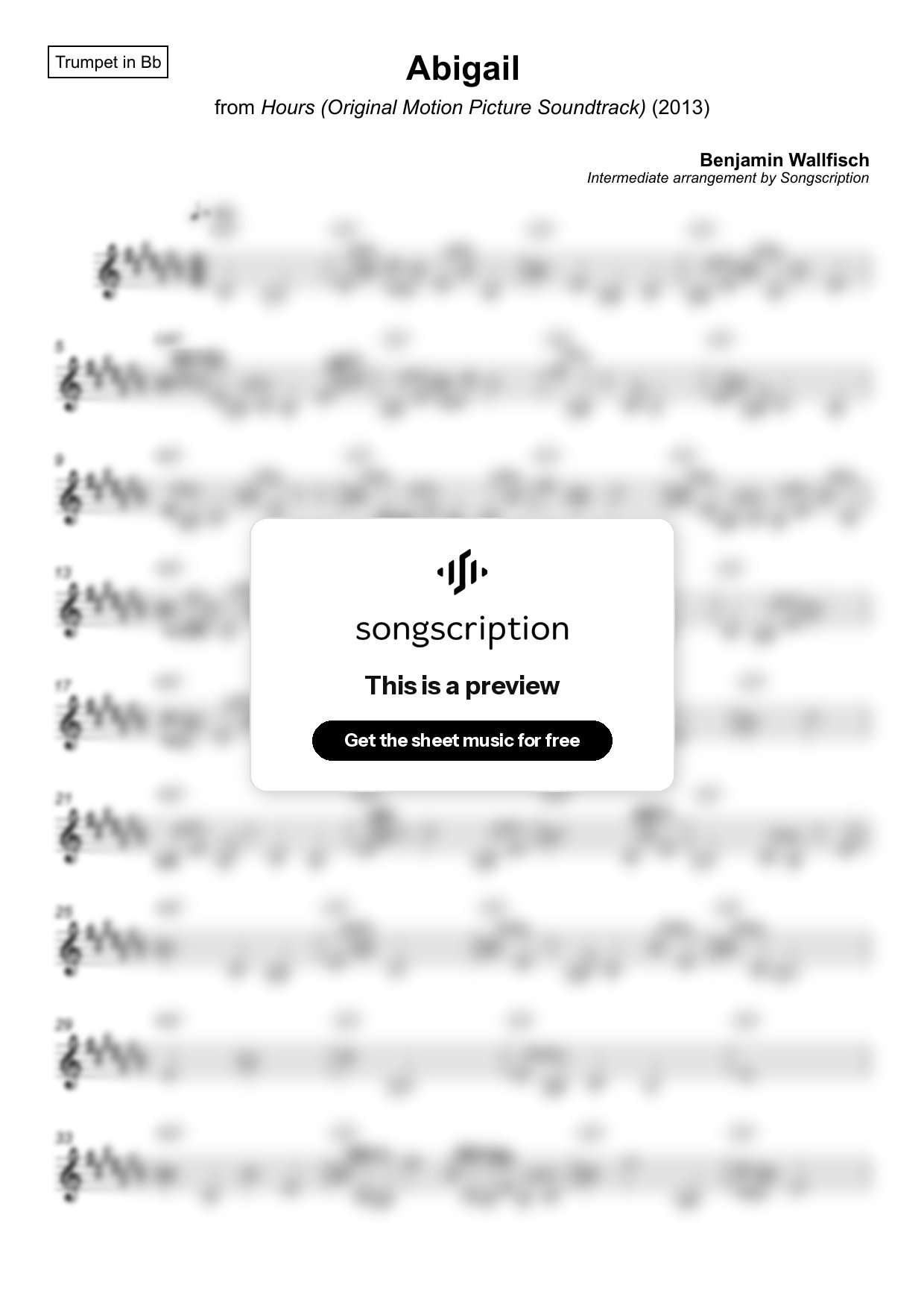 Intermediate Trumpet Sheet Music for "Abigail" by Benjamin Wallfisch