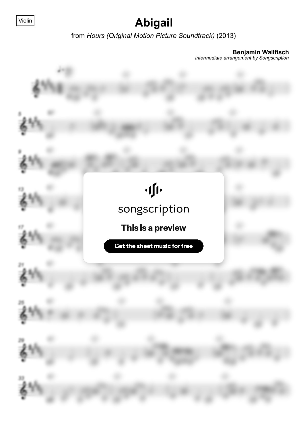 Intermediate Violin Sheet Music for "Abigail" by Benjamin Wallfisch