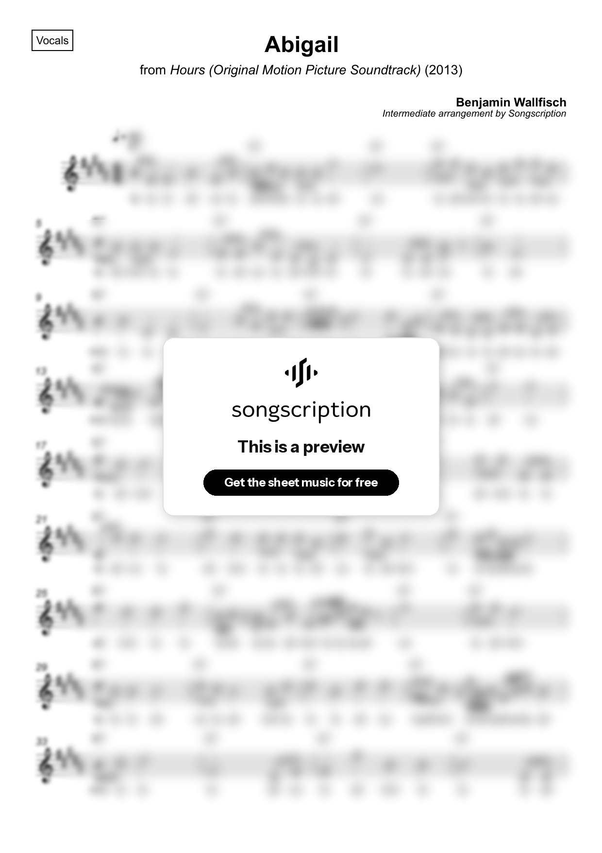 Intermediate Vocals Sheet Music for "Abigail" by Benjamin Wallfisch