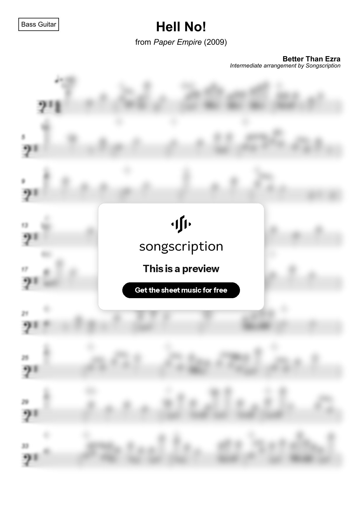 Intermediate Bass Guitar Sheet Music for "Hell No!" by Better Than Ezra