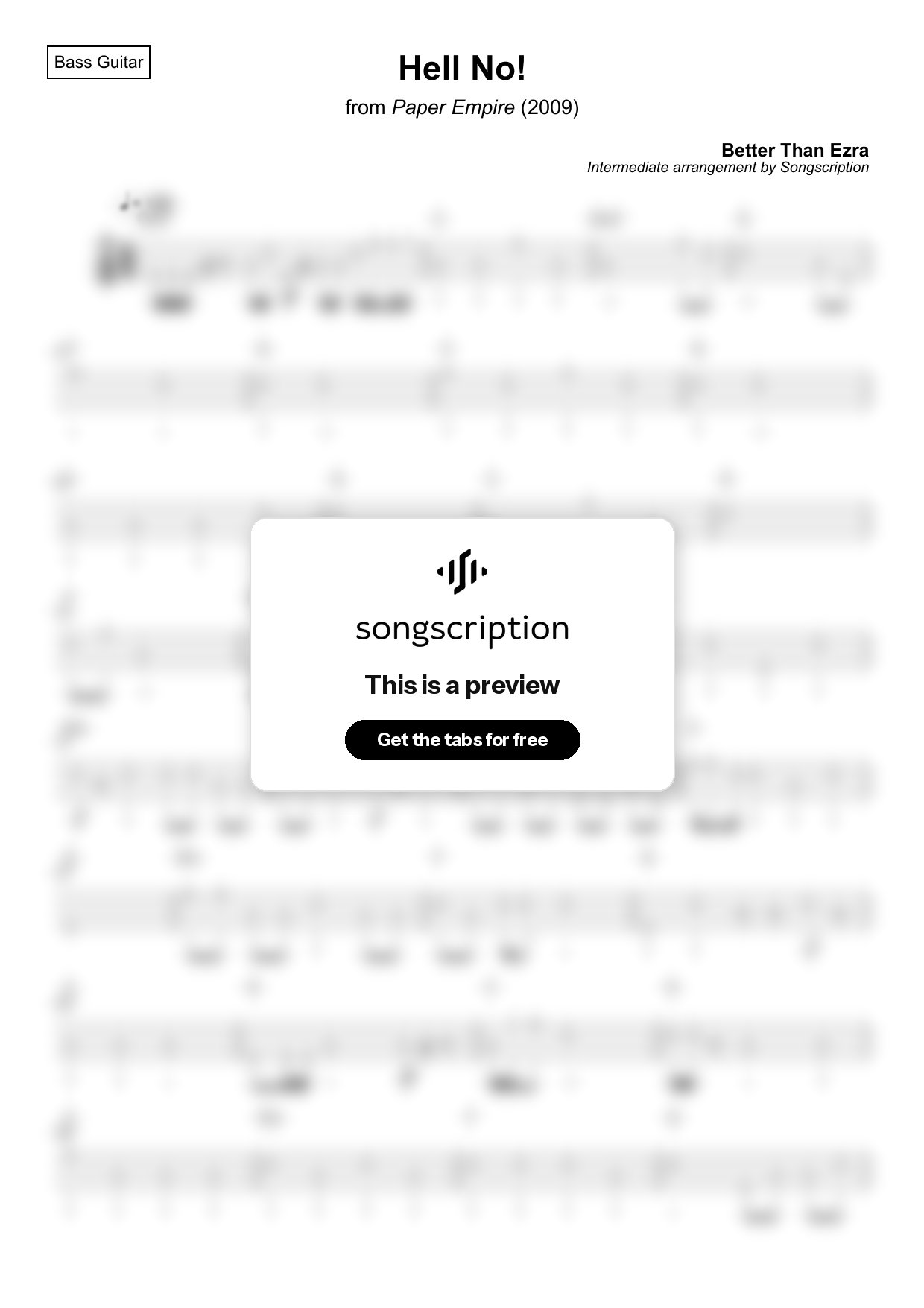 Intermediate Bass Guitar Tabs for "Hell No!" by Better Than Ezra