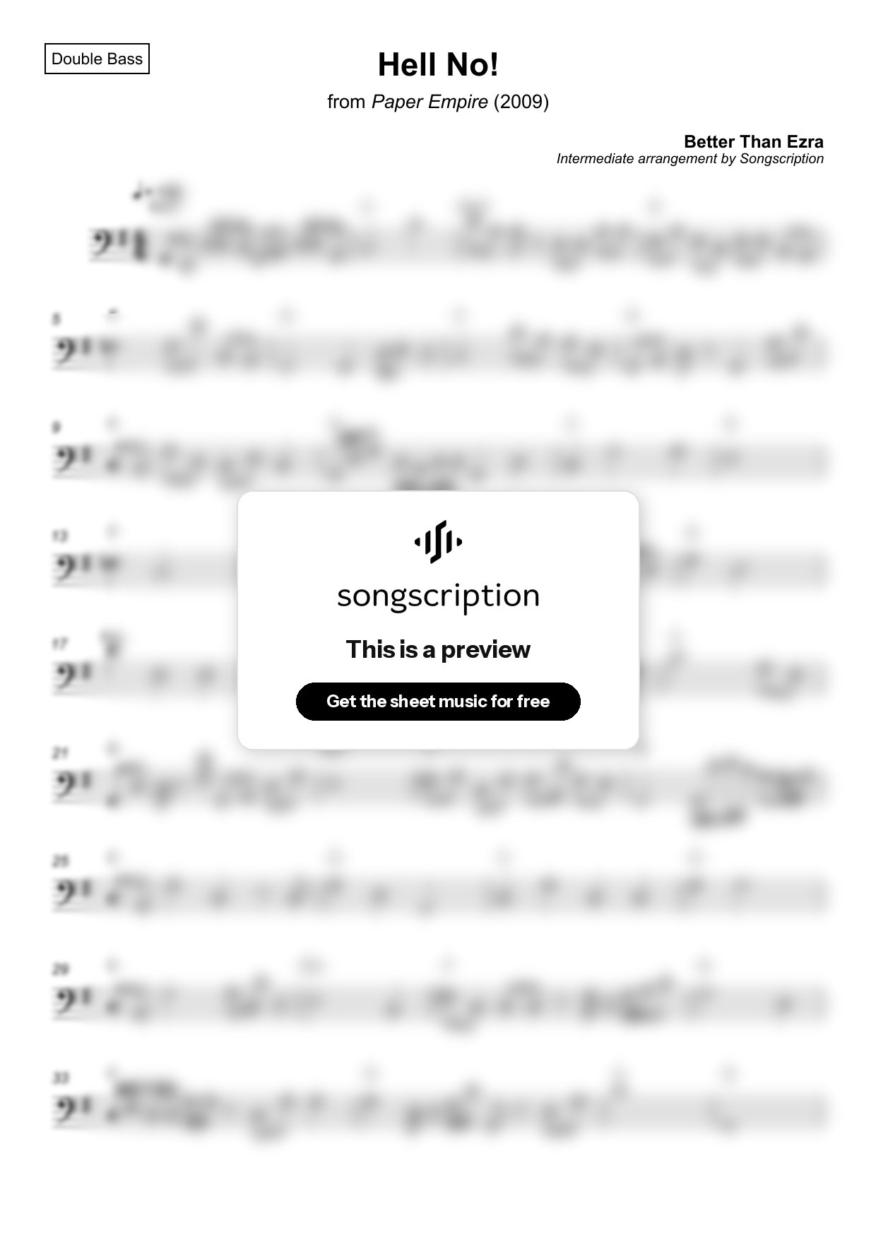 Intermediate Double Bass Sheet Music for "Hell No!" by Better Than Ezra