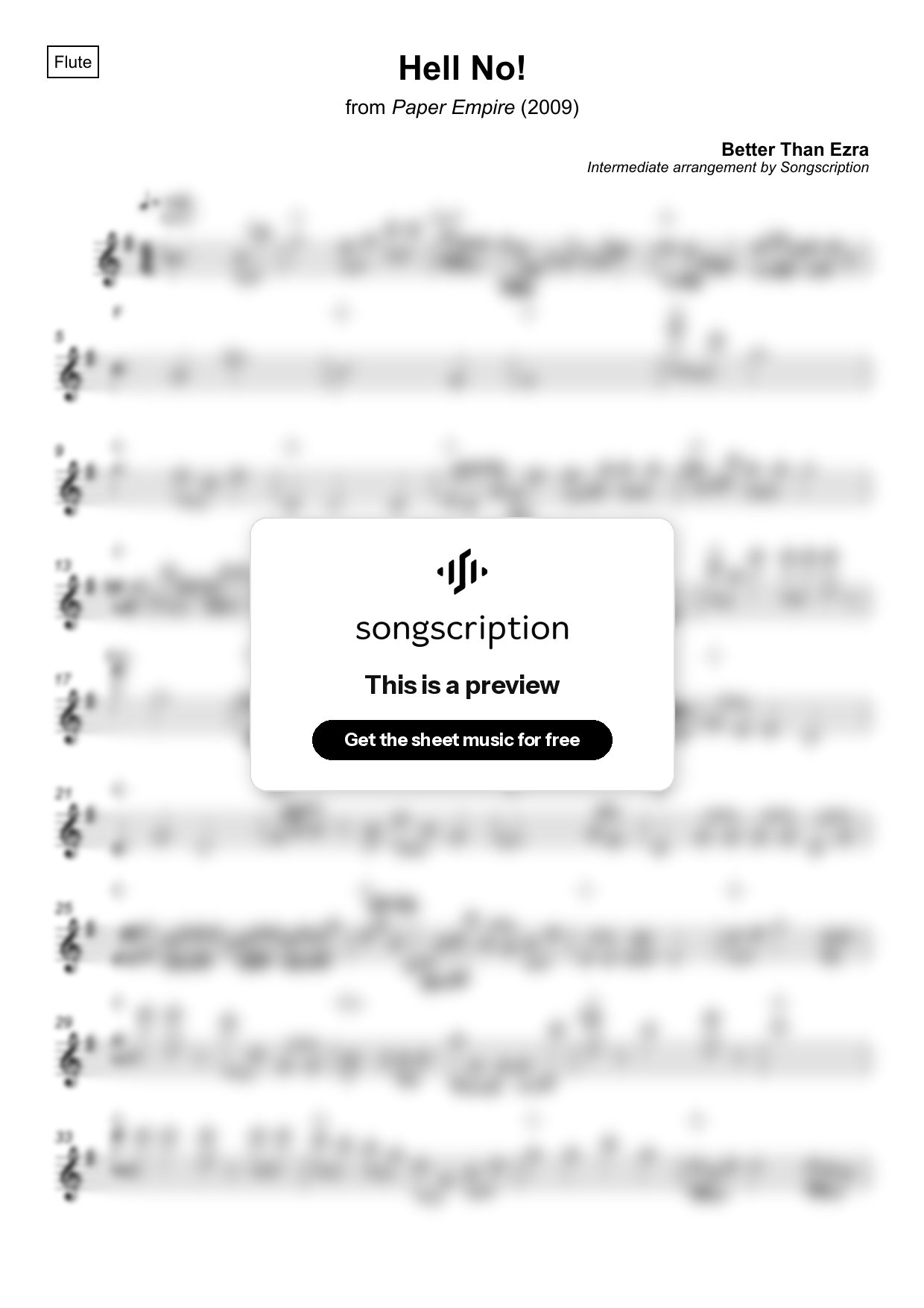 Intermediate Flute Sheet Music for "Hell No!" by Better Than Ezra