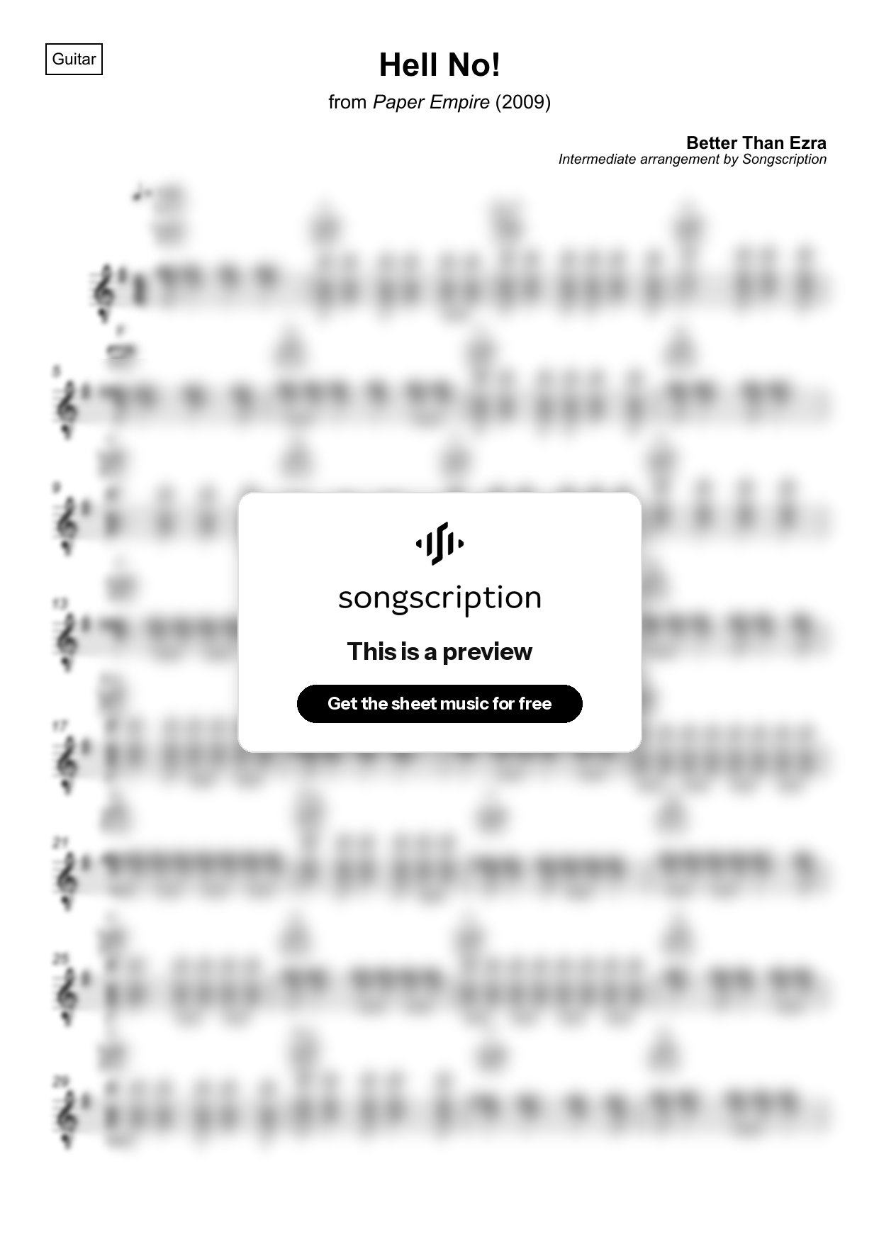 Intermediate Acoustic Guitar Sheet Music for "Hell No!" by Better Than Ezra