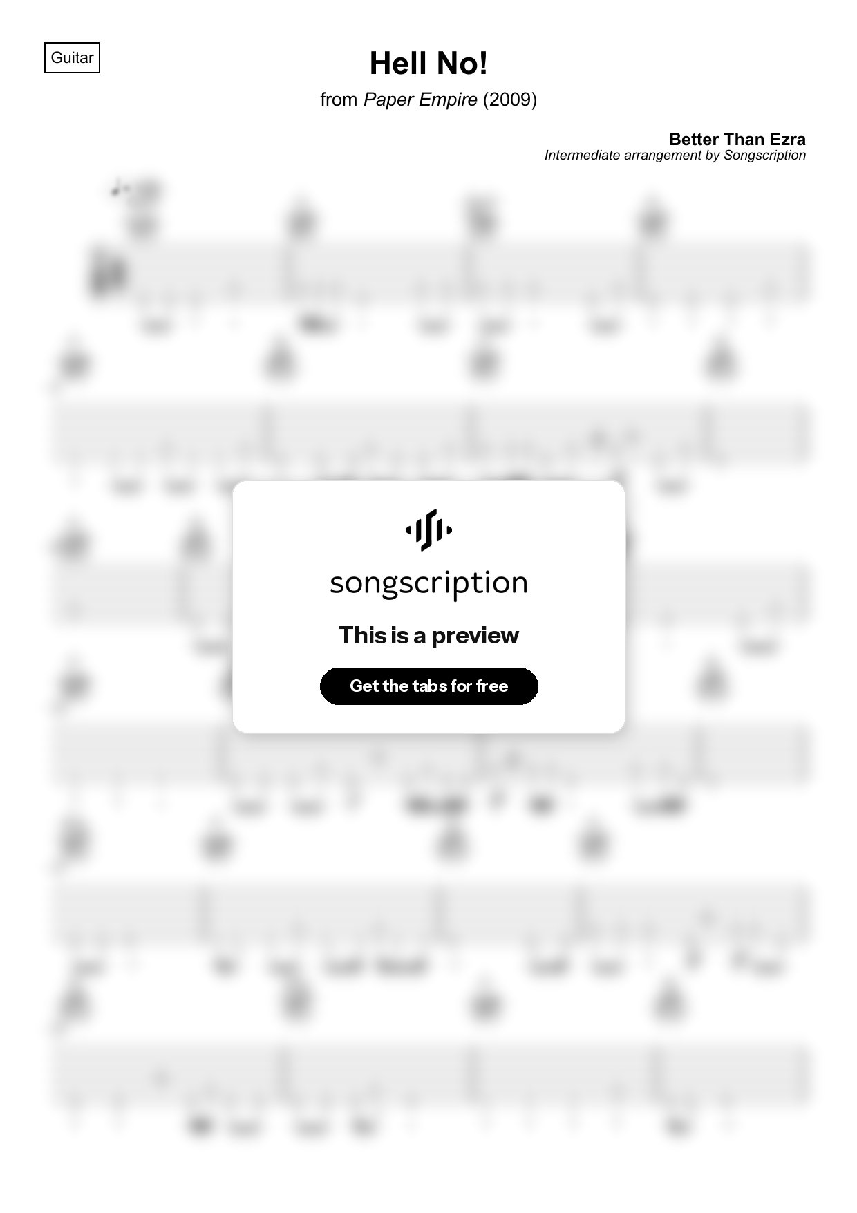 Intermediate Acoustic Guitar Tabs for "Hell No!" by Better Than Ezra