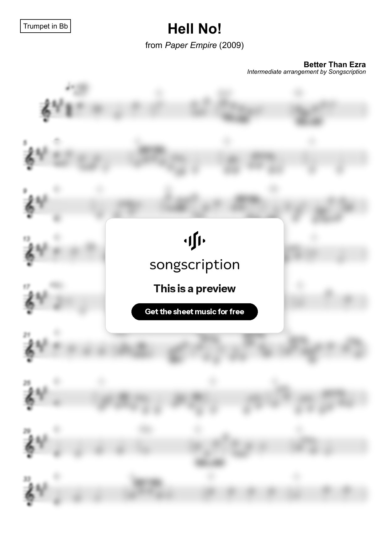 Intermediate Trumpet Sheet Music for "Hell No!" by Better Than Ezra