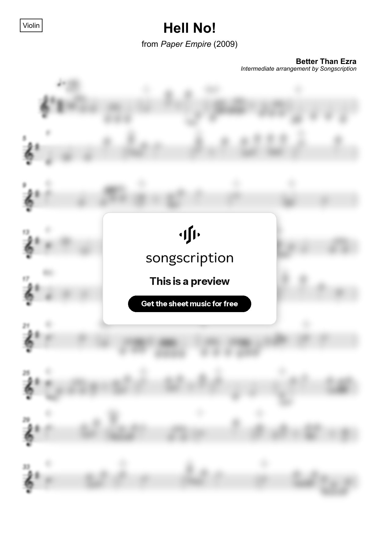 Intermediate Violin Sheet Music for "Hell No!" by Better Than Ezra