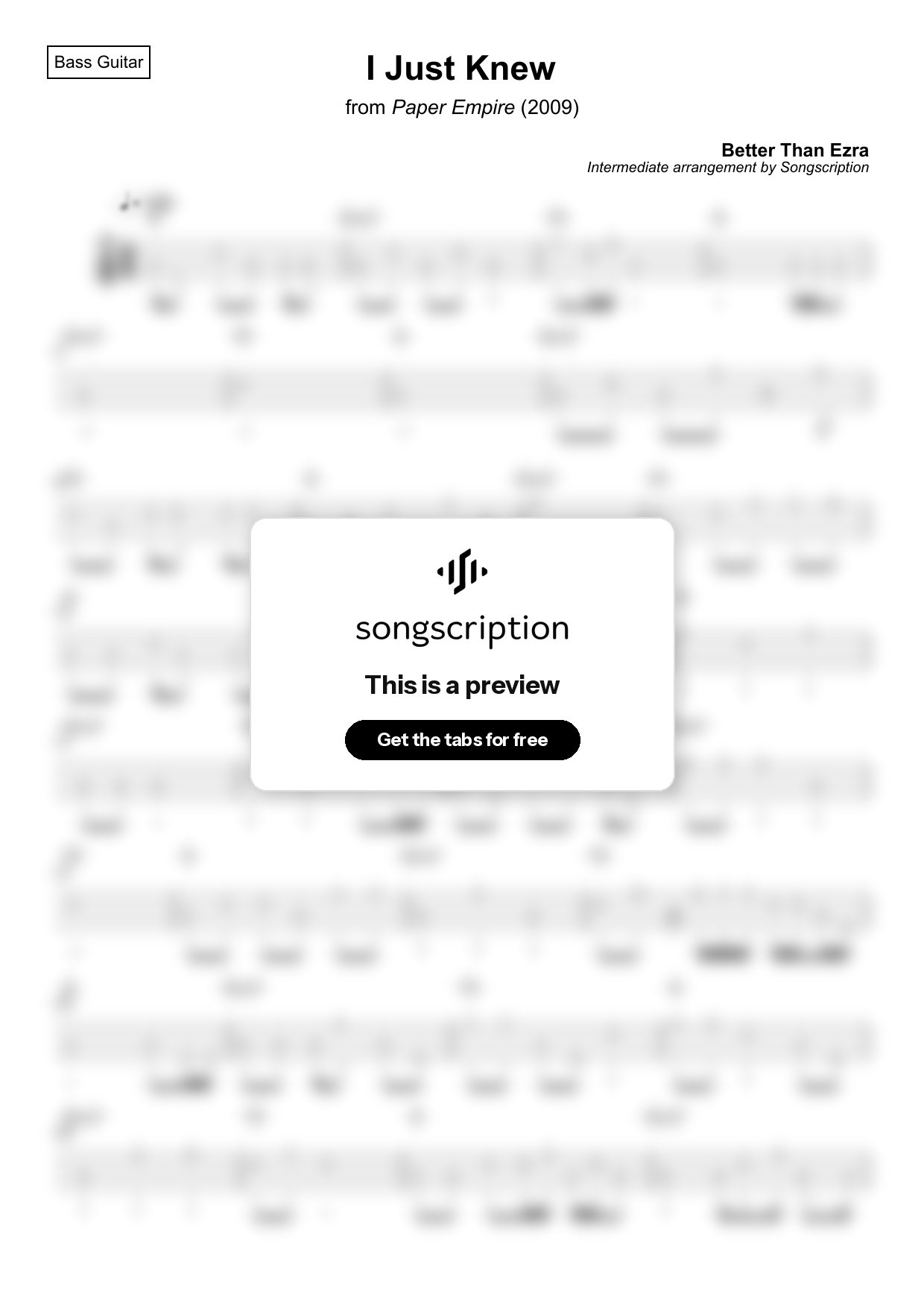 Intermediate Bass Guitar Tabs for "I Just Knew" by Better Than Ezra